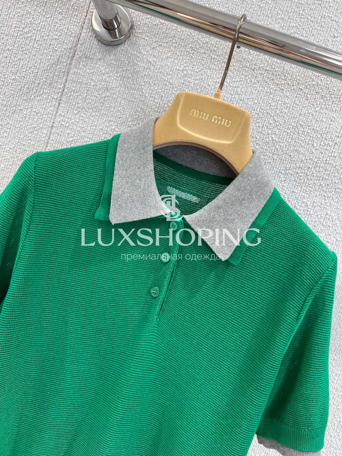 Поло вязаное Miu Miu с контрастным воротником - фото 4