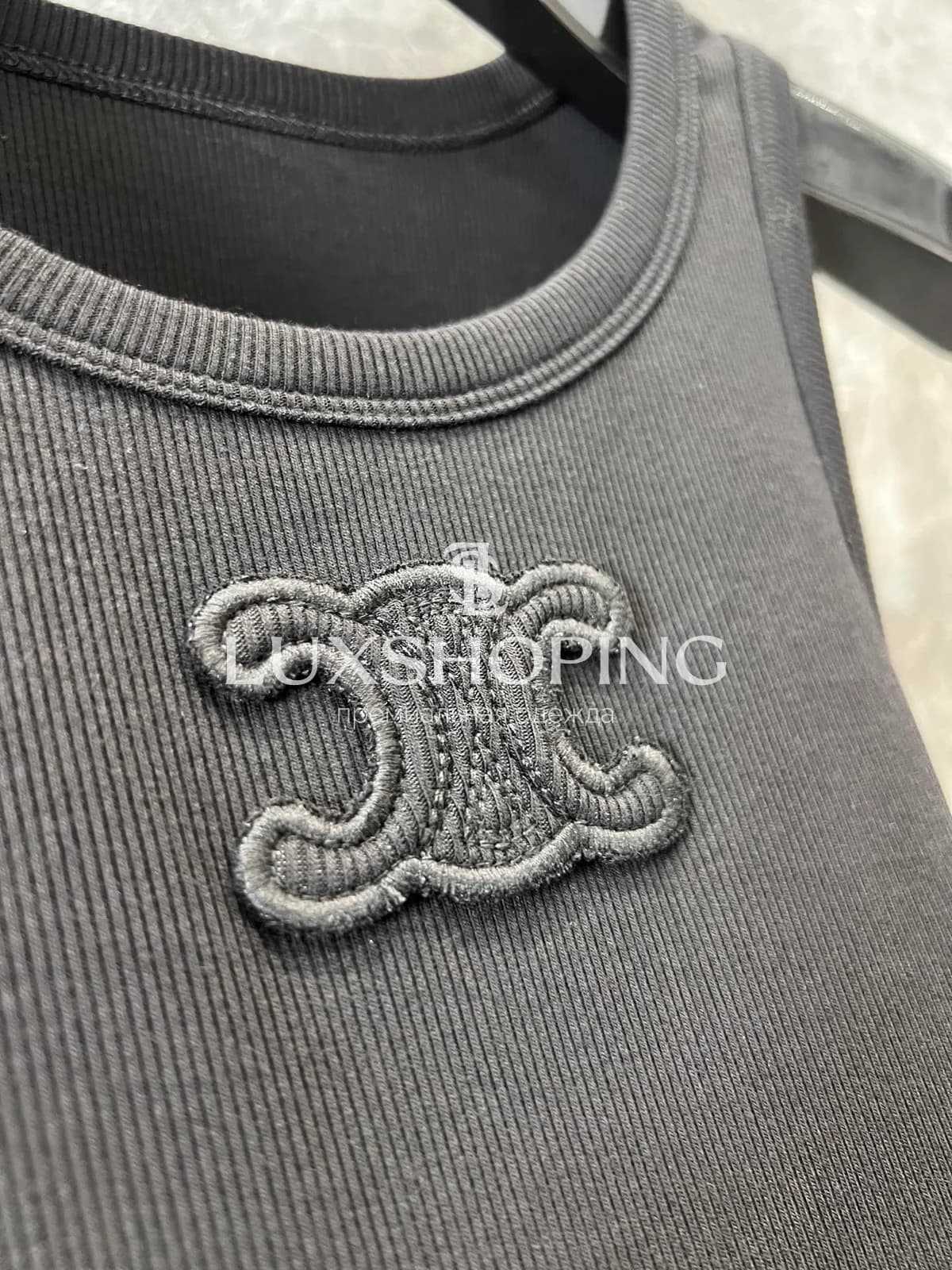 Майка Celine с вышивкой черная - фото 6