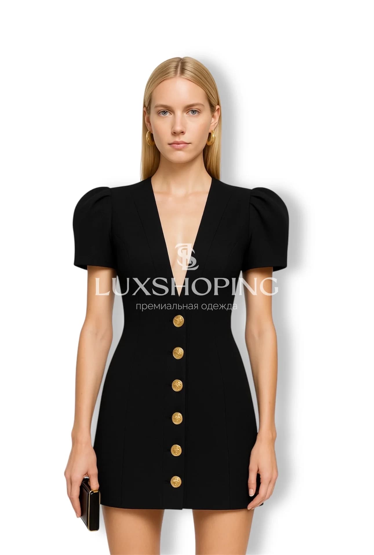 Maison Schiaparelli Элегантное платье с V-образным вырезом и объёмными рукавами