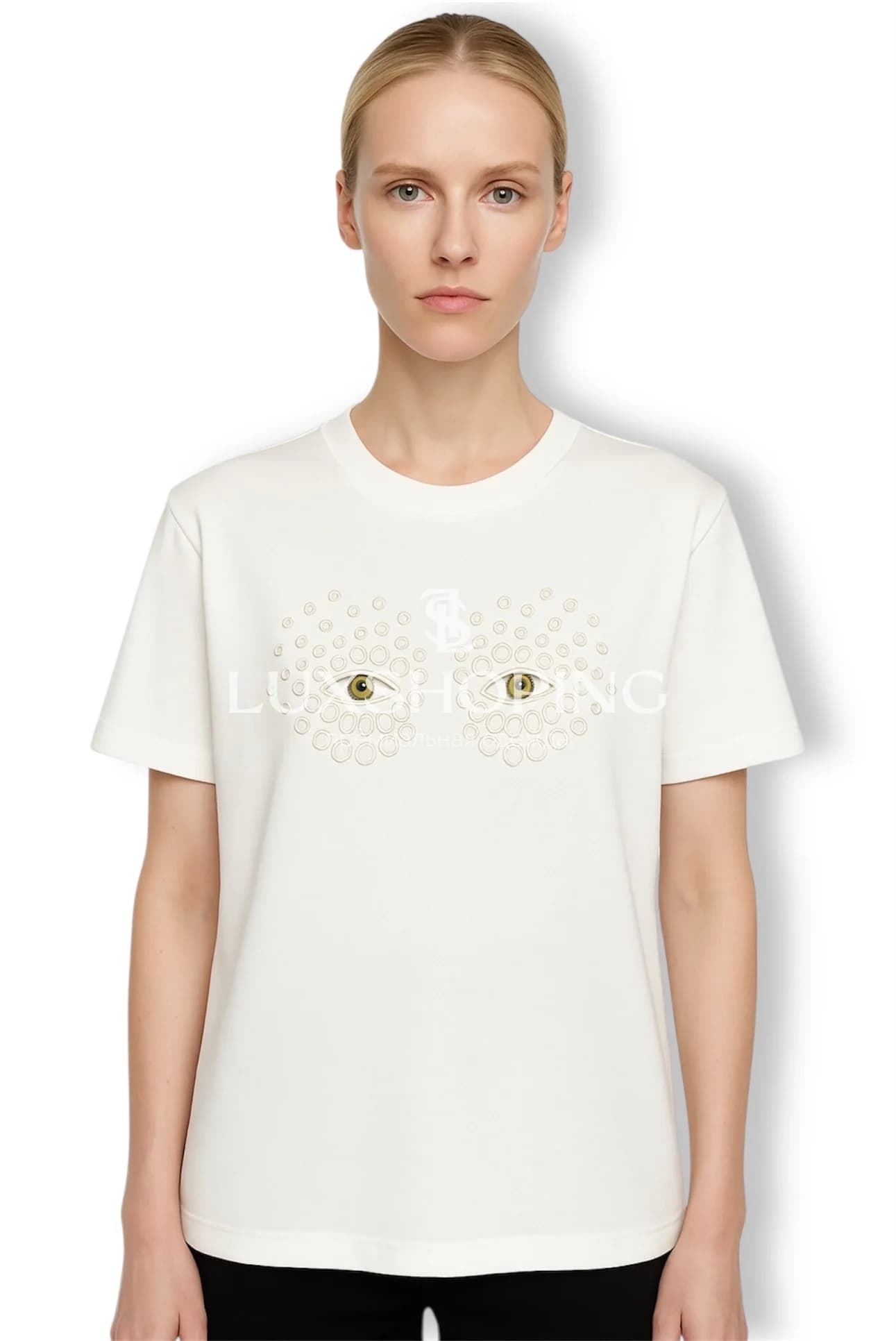 Футболка Maison Schiaparelli с вышивкой "Глаза" Белая