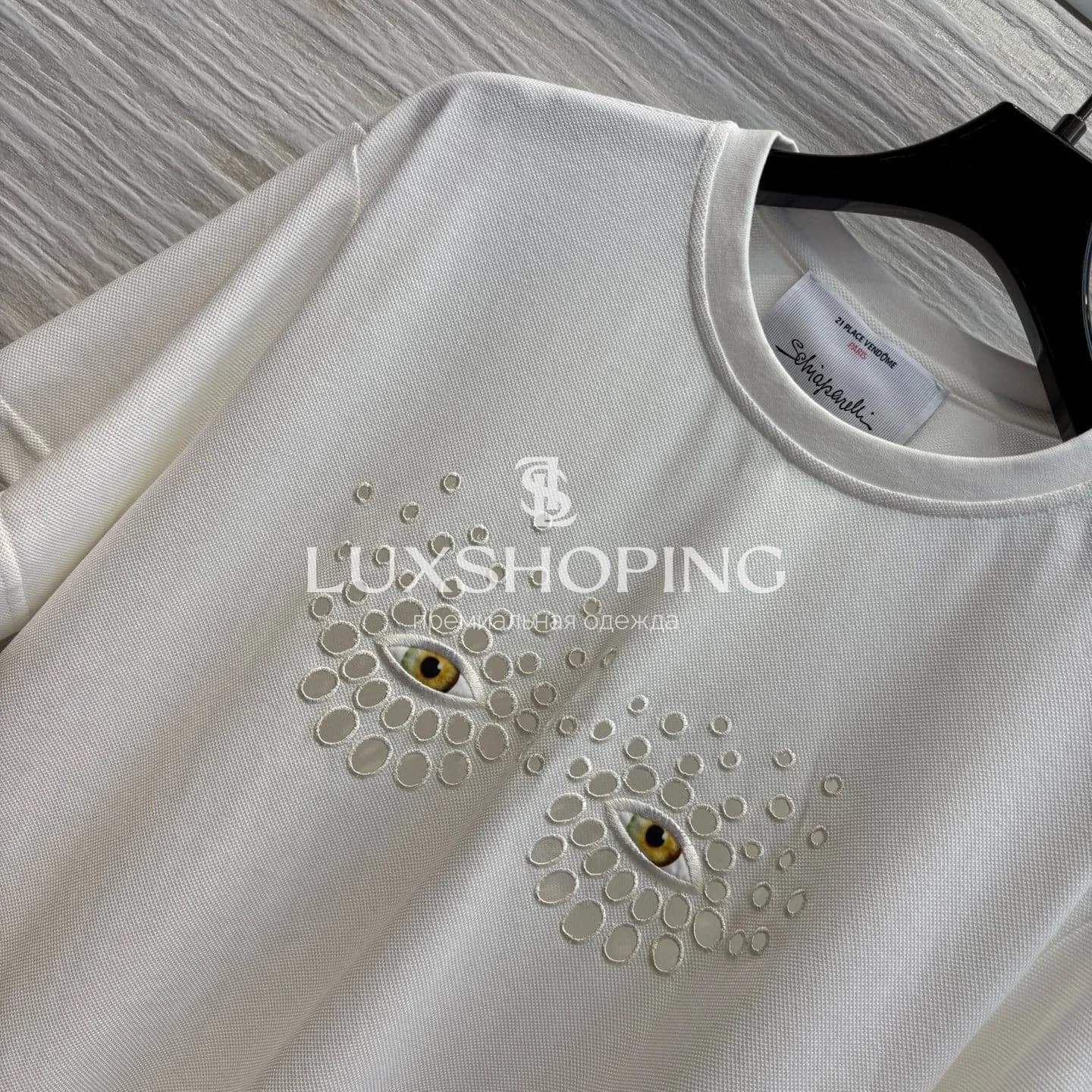 Футболка Maison Schiaparelli с вышивкой "Глаза" Белая - фото 4
