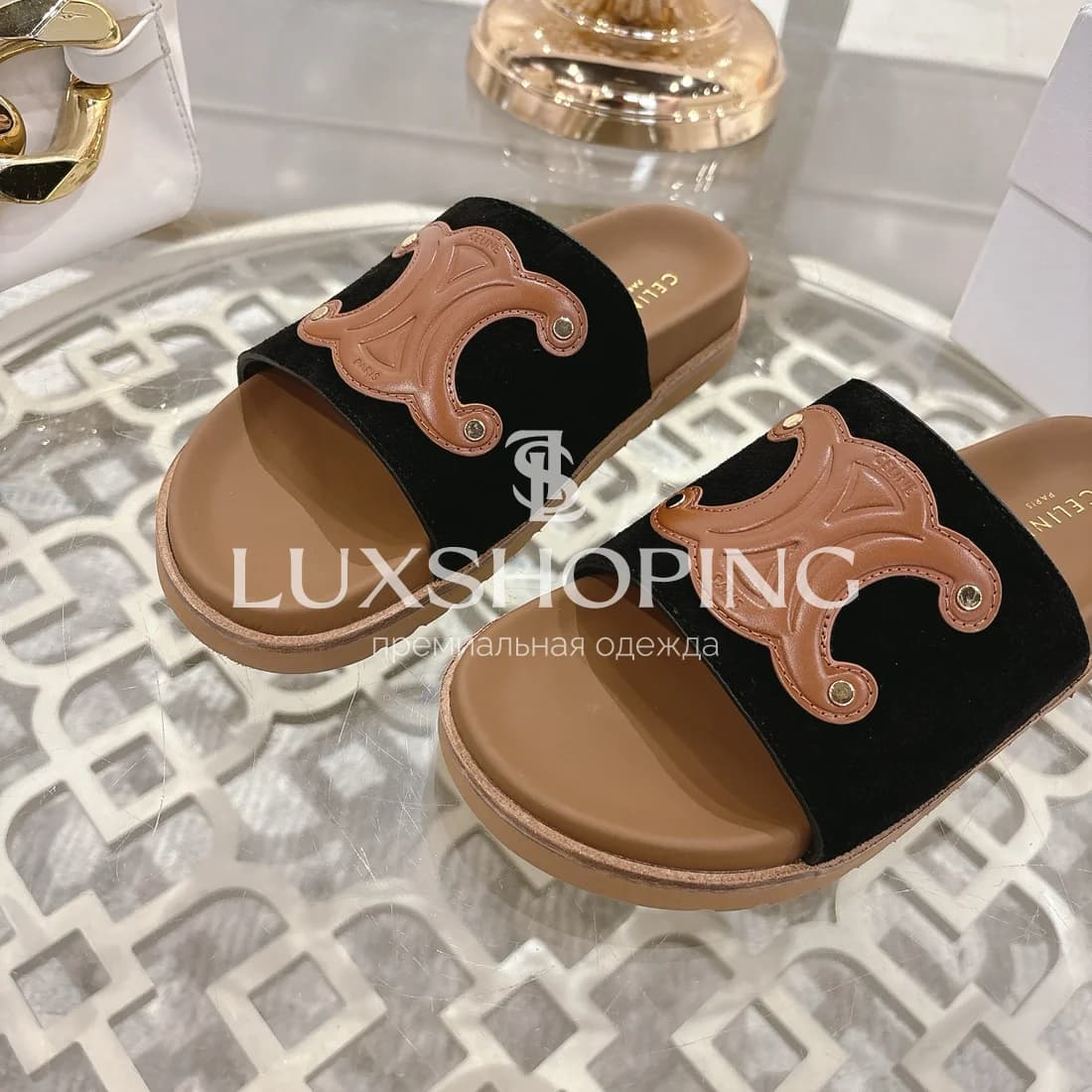 Шлепанцы Celine Лого Черный Люкс - фото 5