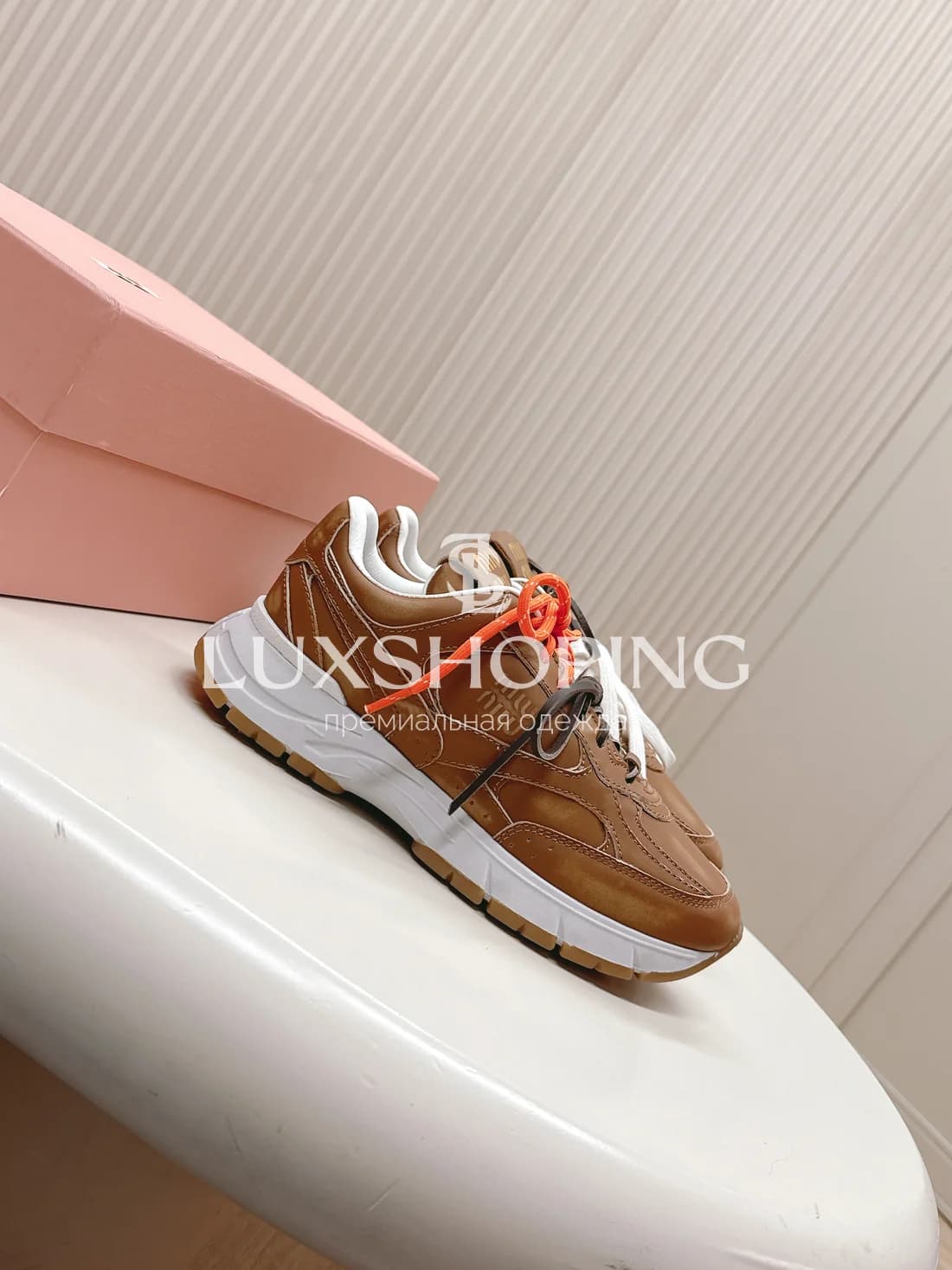 Кроссовки Miu Miu Кожаные Коричневые - фото 3