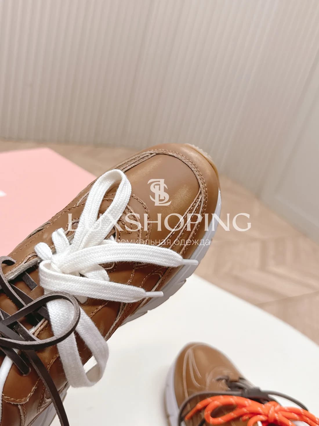 Кроссовки Miu Miu Кожаные Коричневые - фото 7