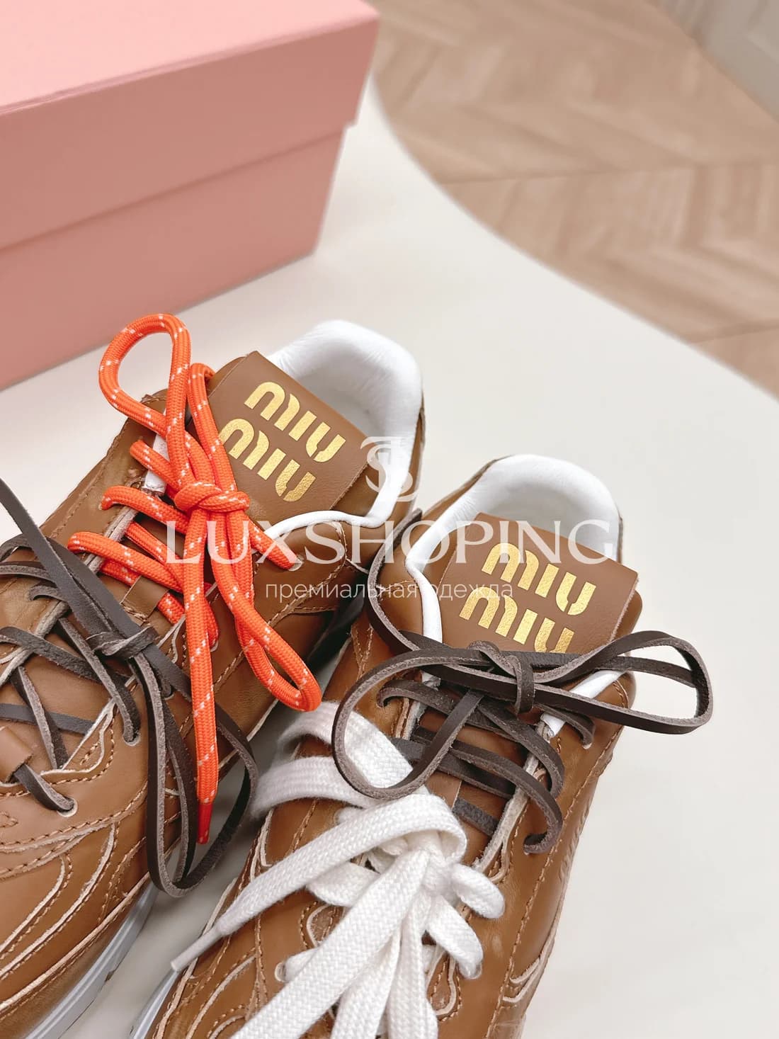 Кроссовки Miu Miu Кожаные Коричневые - фото 9