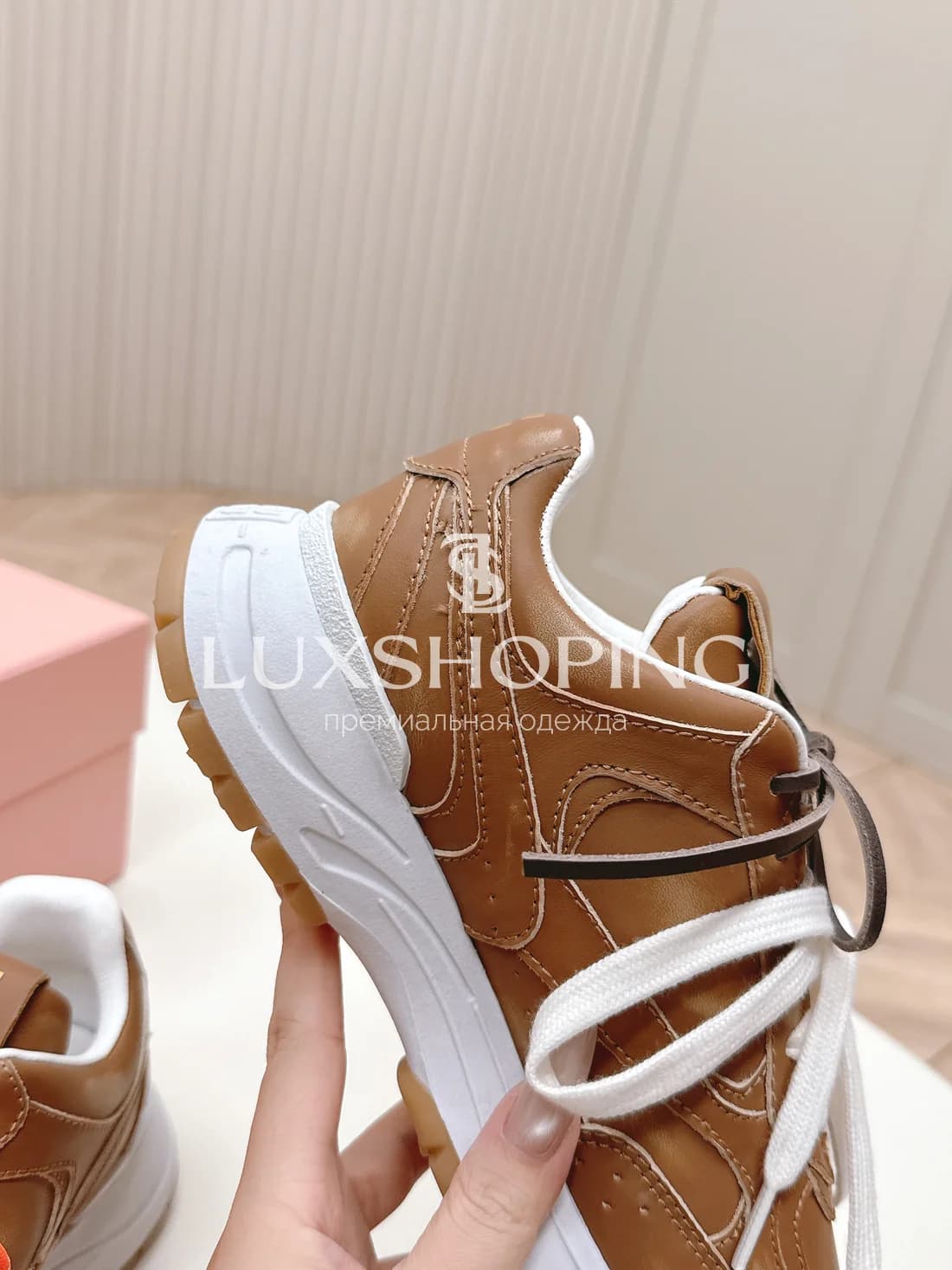 Кроссовки Miu Miu Кожаные Коричневые - фото 10