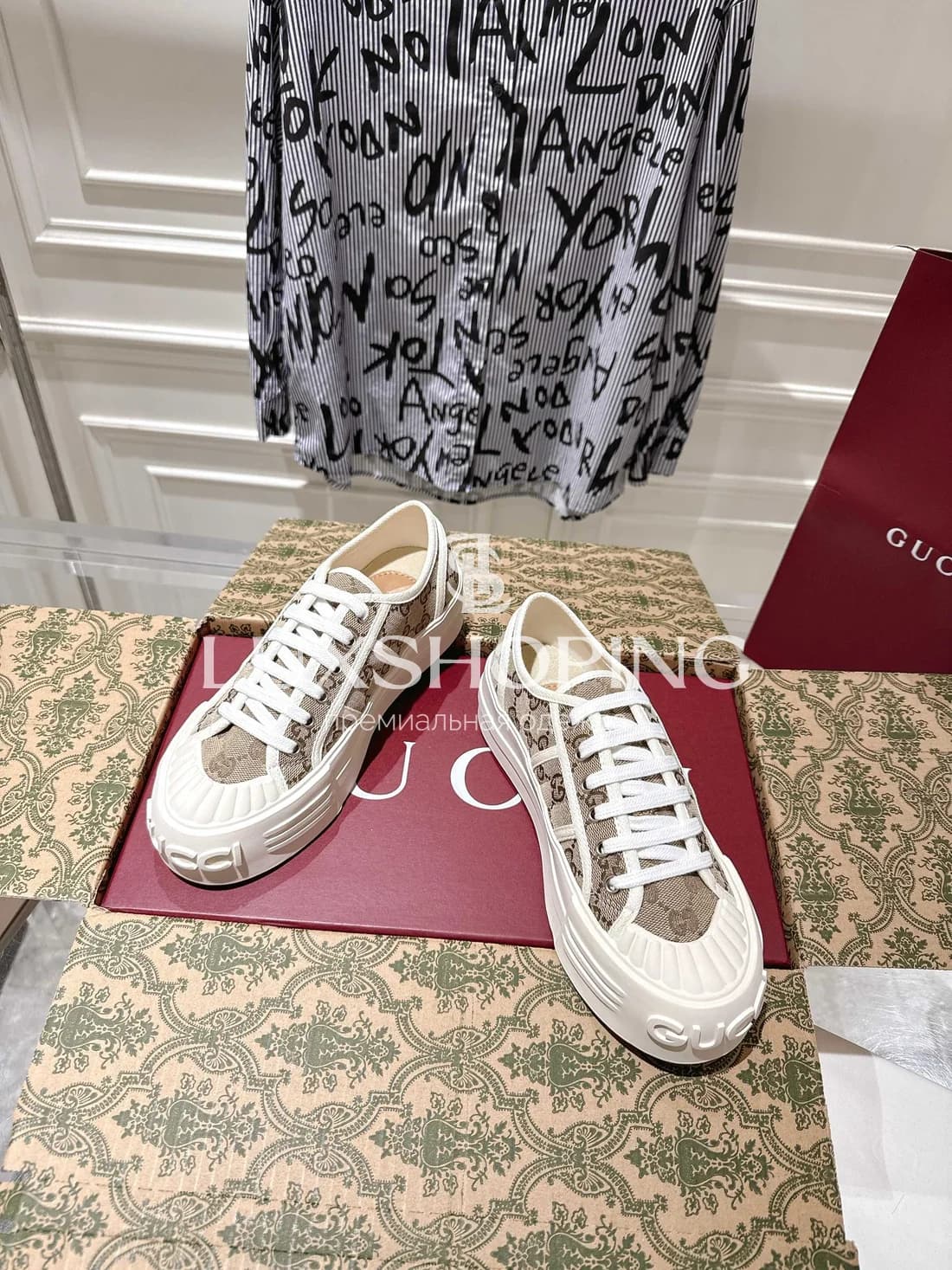 Кеды Gucci Высокие Бежевые - фото 3