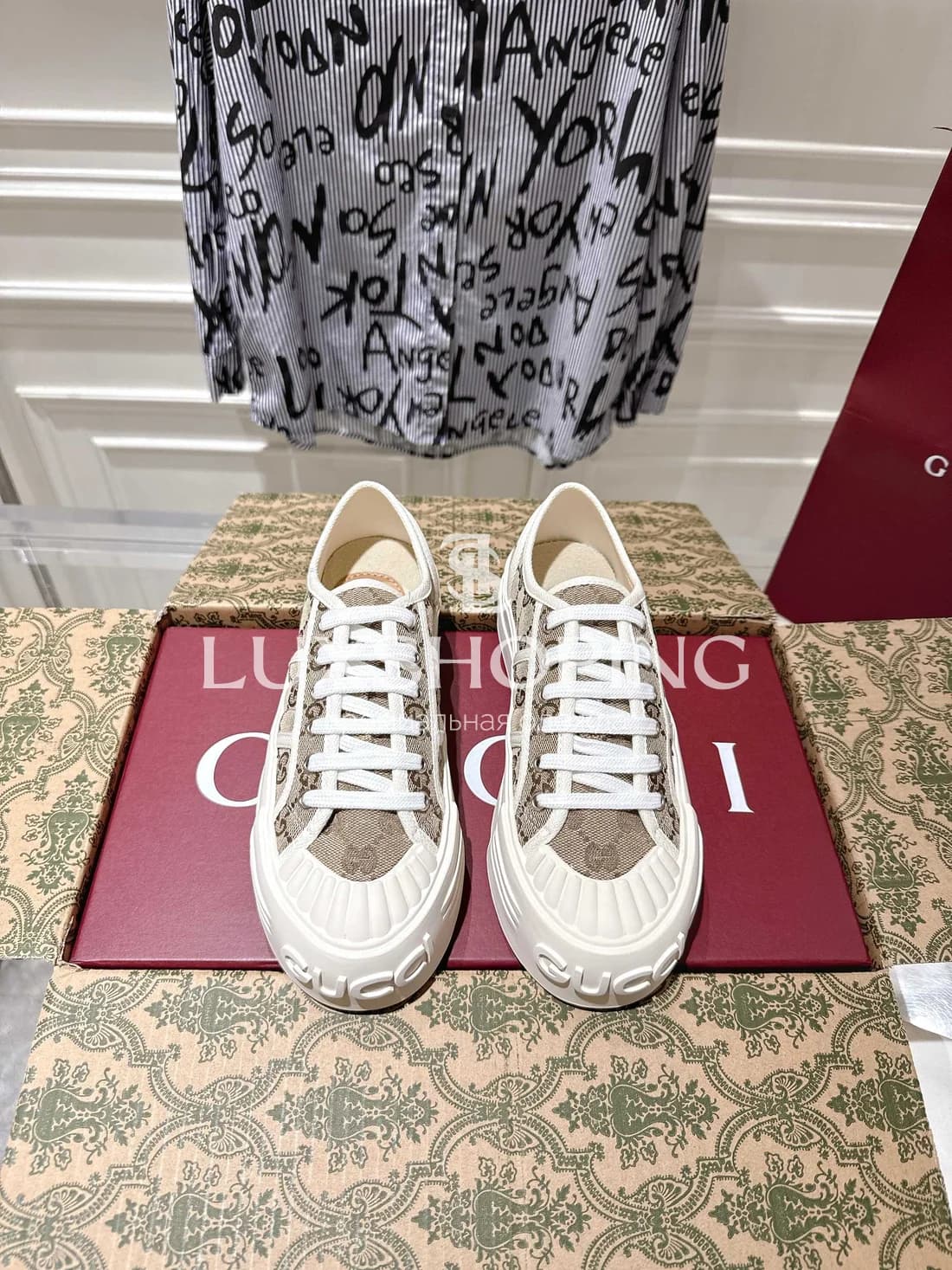 Кеды Gucci Высокие Бежевые - фото 4