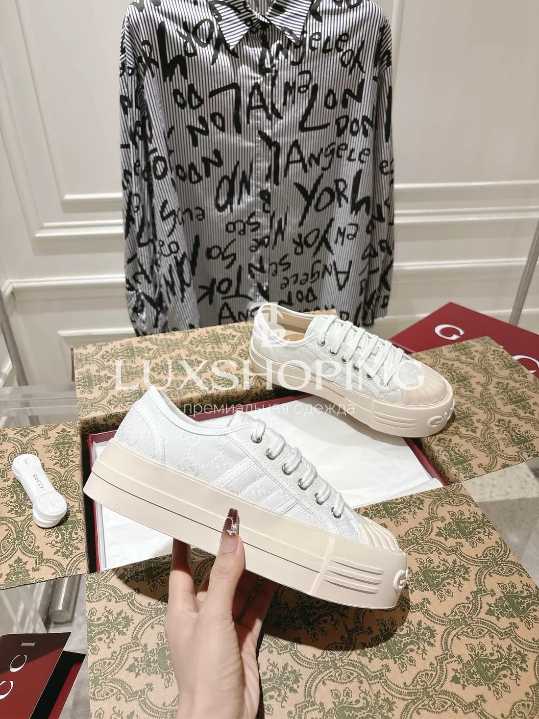 Кеды Gucci Высокие Белые - фото 10