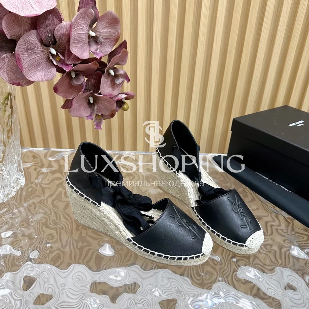 Босоножки на танкетке YSL Черные - фото 5