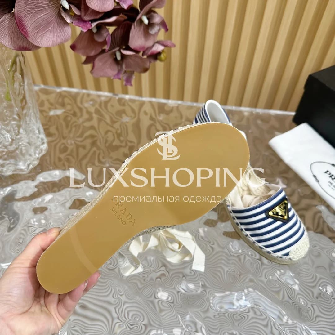 Босоножки на танкетке Prada Полосатые Синие с Белым - фото 8