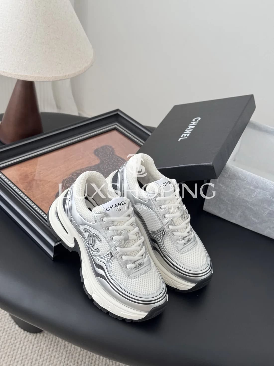 Высокие Кроссовки Chanel Белые с Серебром - фото 8