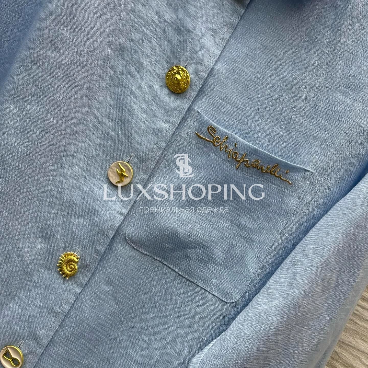 Maison Schiaparelli льняной костюм небесно голубой - фото 11