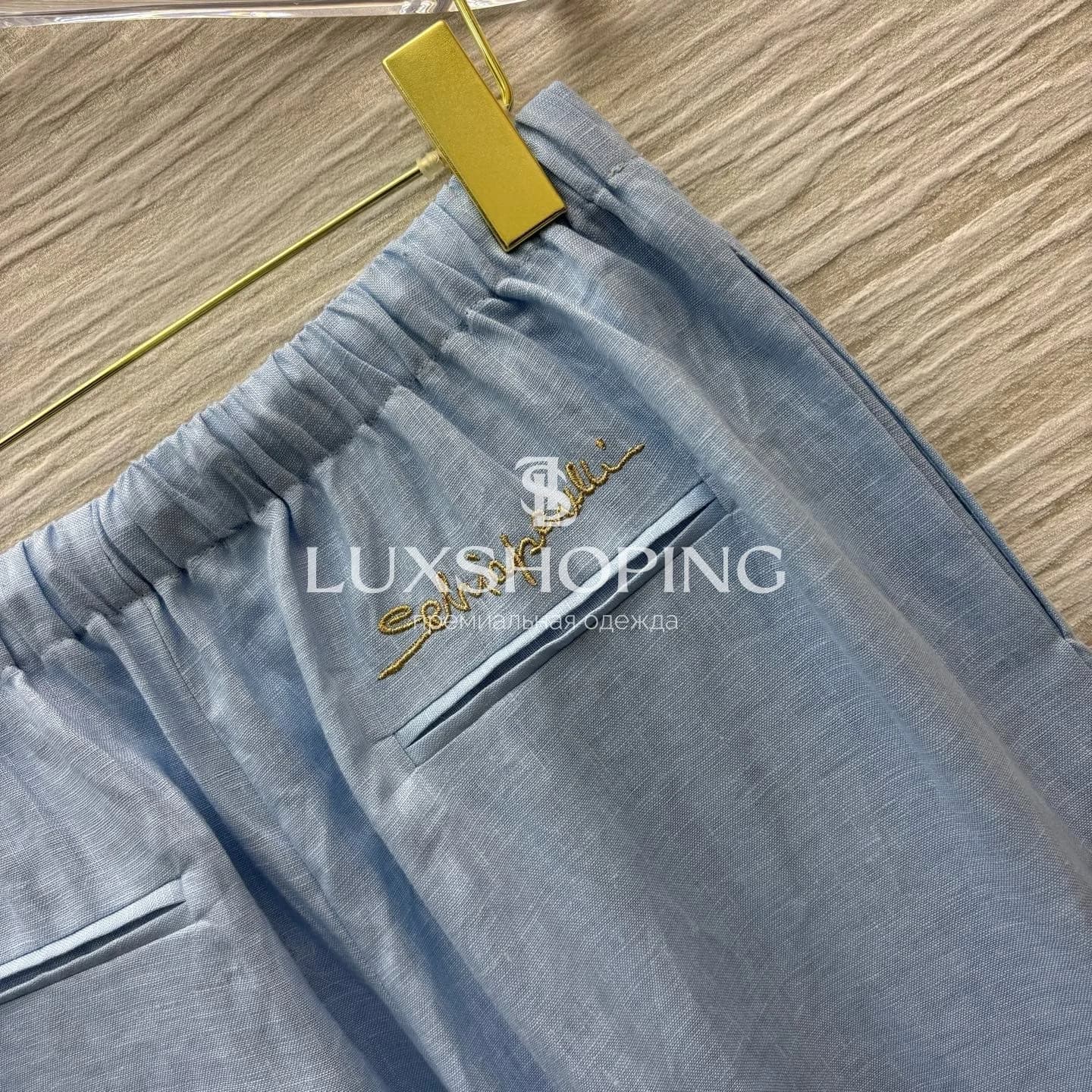 Maison Schiaparelli льняной костюм небесно голубой - фото 4