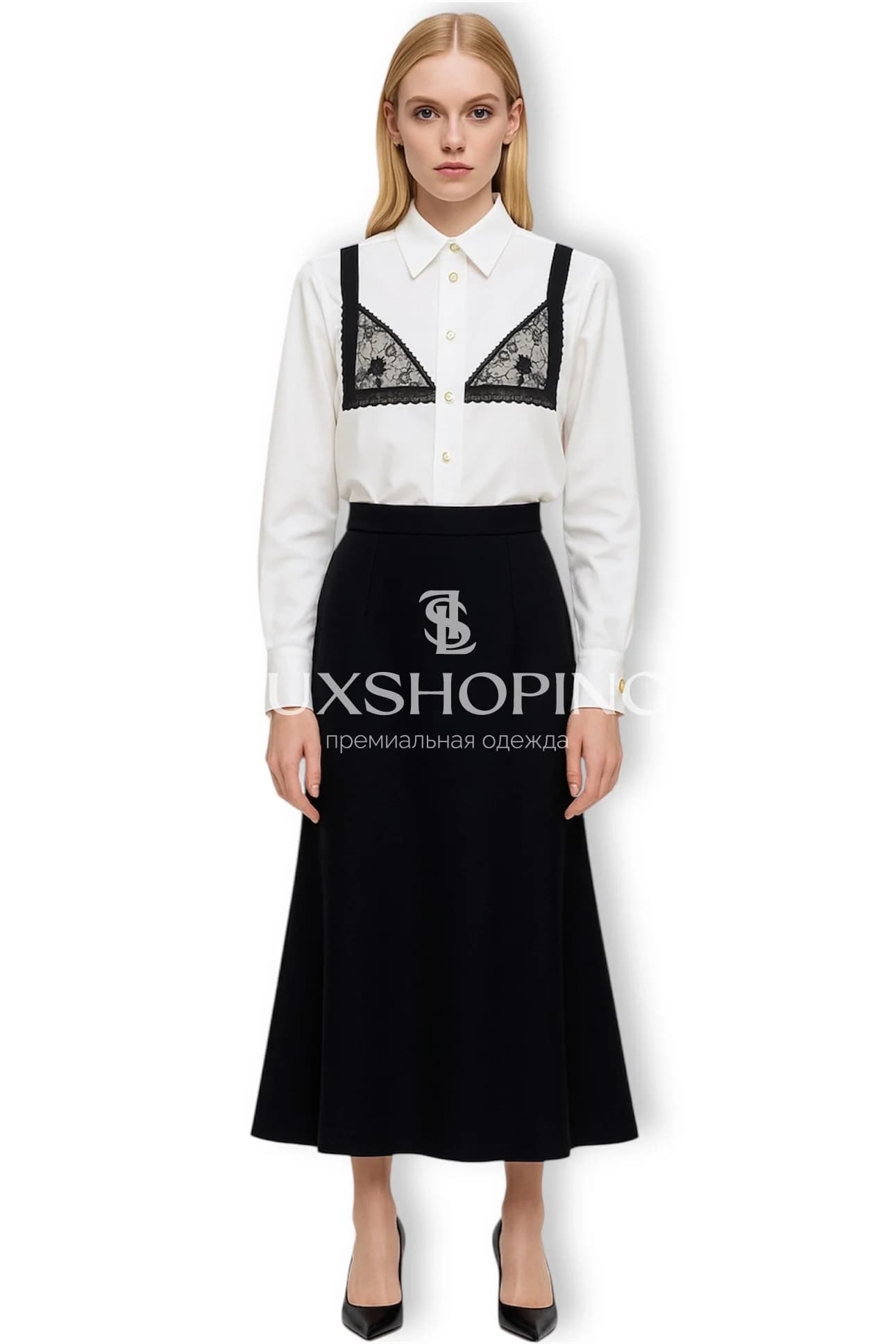 Рубашка Maison Schiaparelli с кружевной отделкой и декоративными пуговицами