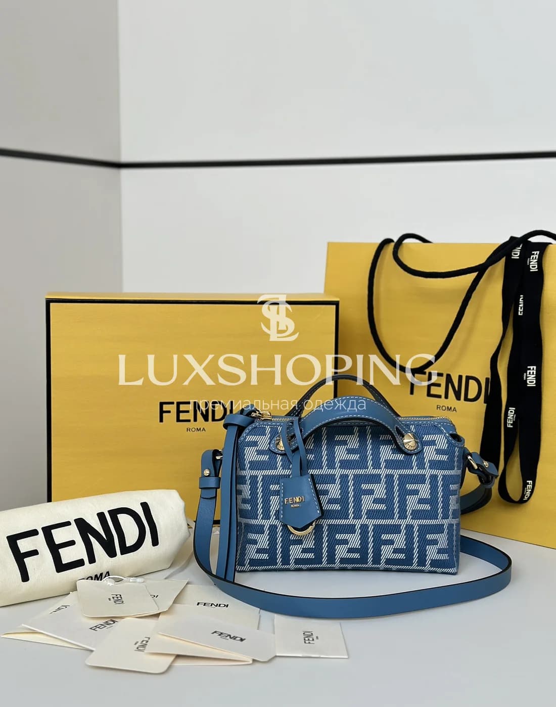 Сумка Fendi Boston синяя 20×9×12 см - фото 2