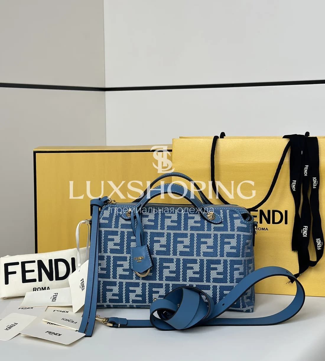 Сумка Fendi Boston синяя 28×12×18 см - фото 2