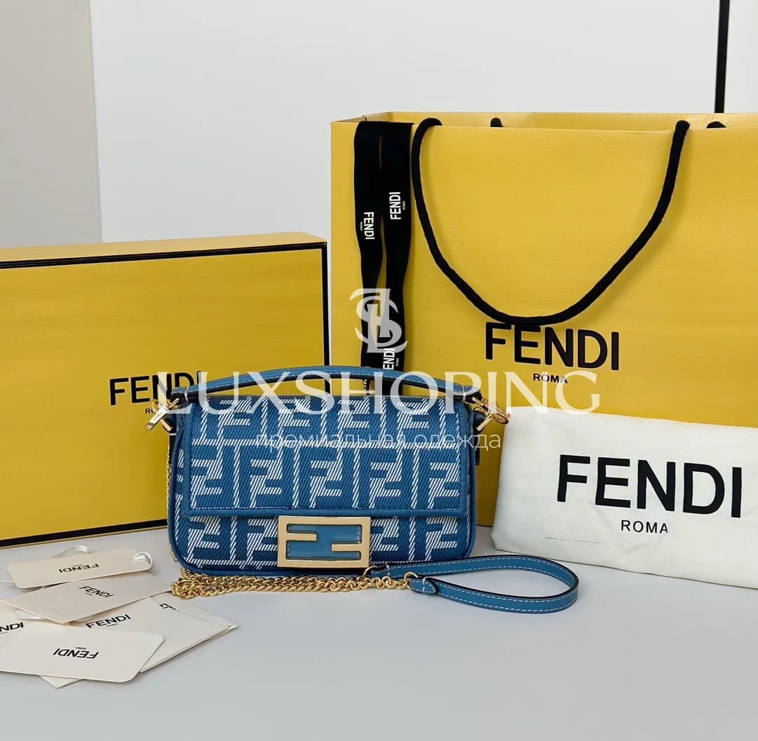 Сумка Fendi Baguette синяя 20×5×11 см - фото 2