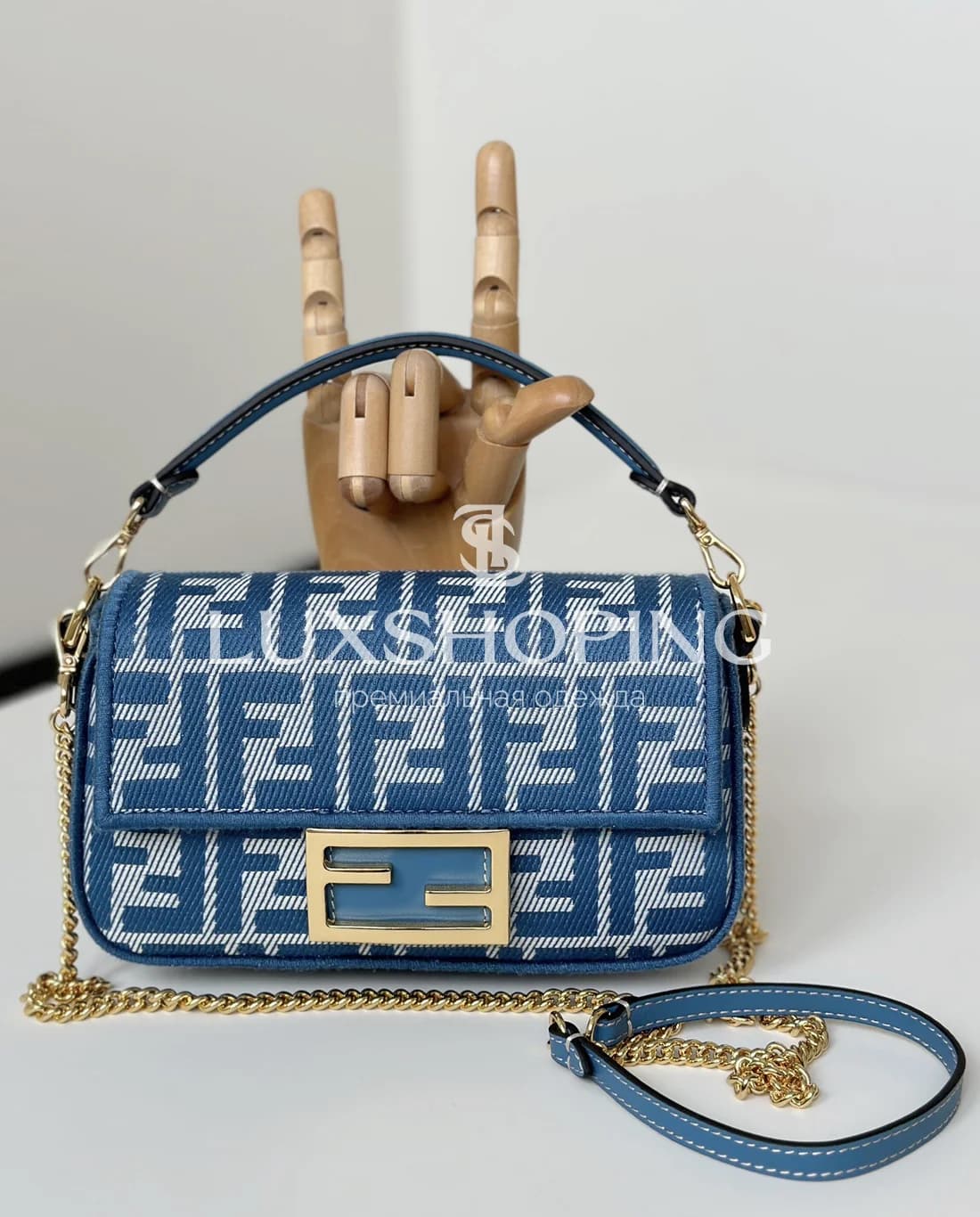 Сумка Fendi Baguette синяя 20×5×11 см - фото 3