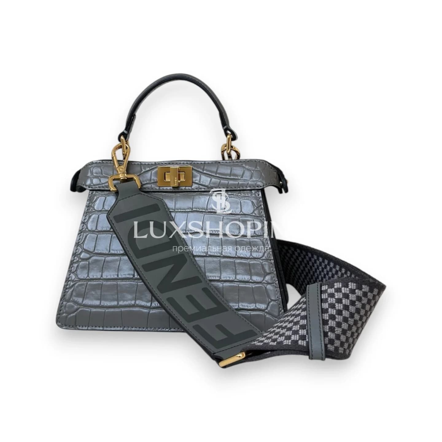 Сумка Fendi Peekaboo ISeeU Petite серая 20×15×10 см