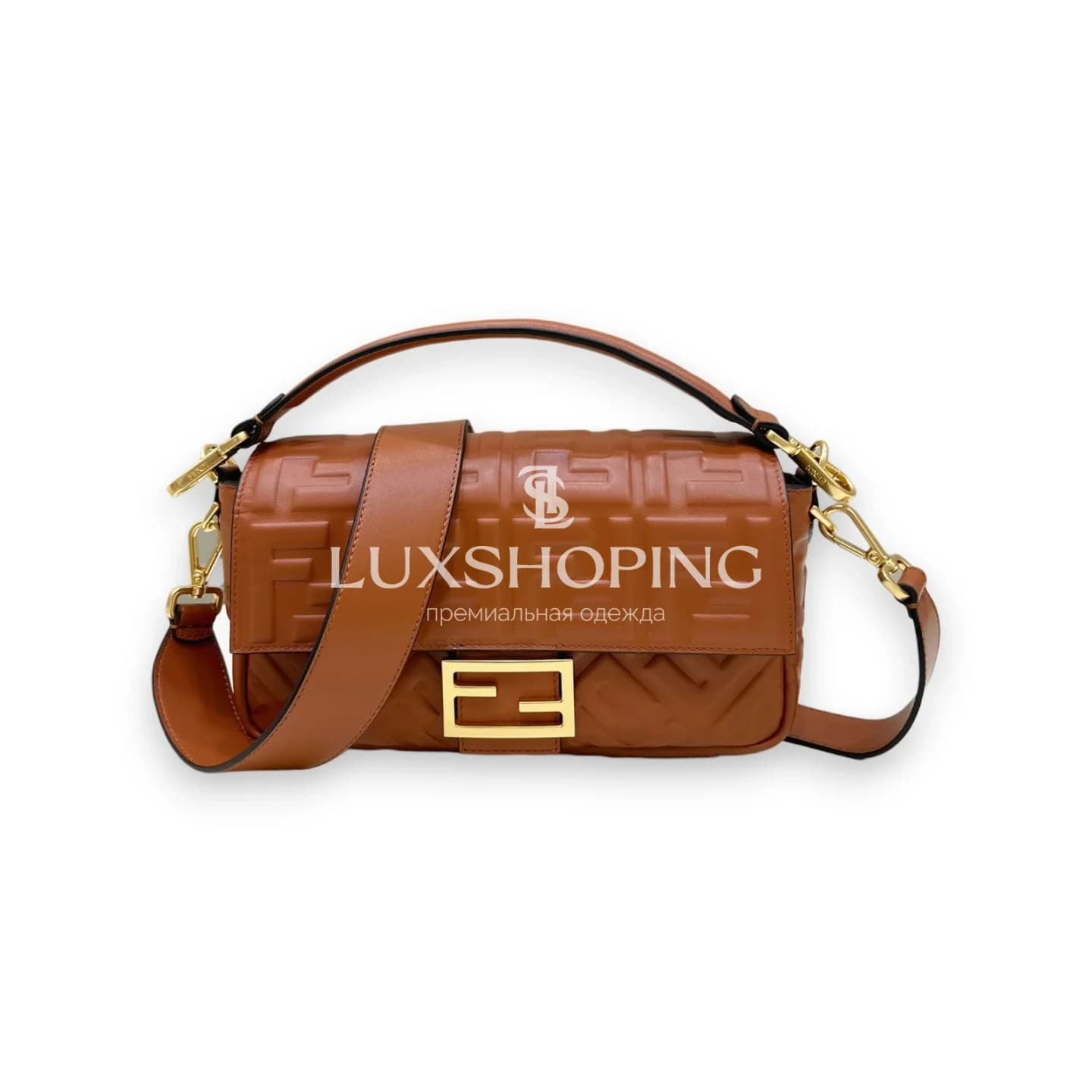 Сумка Fendi Baguette коричневая 27×15×5 см