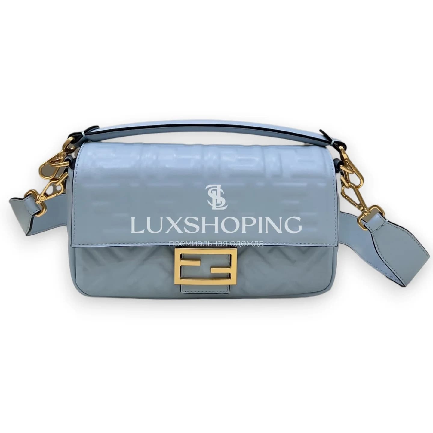 Сумка Fendi Baguette голубая 26×15×5 см