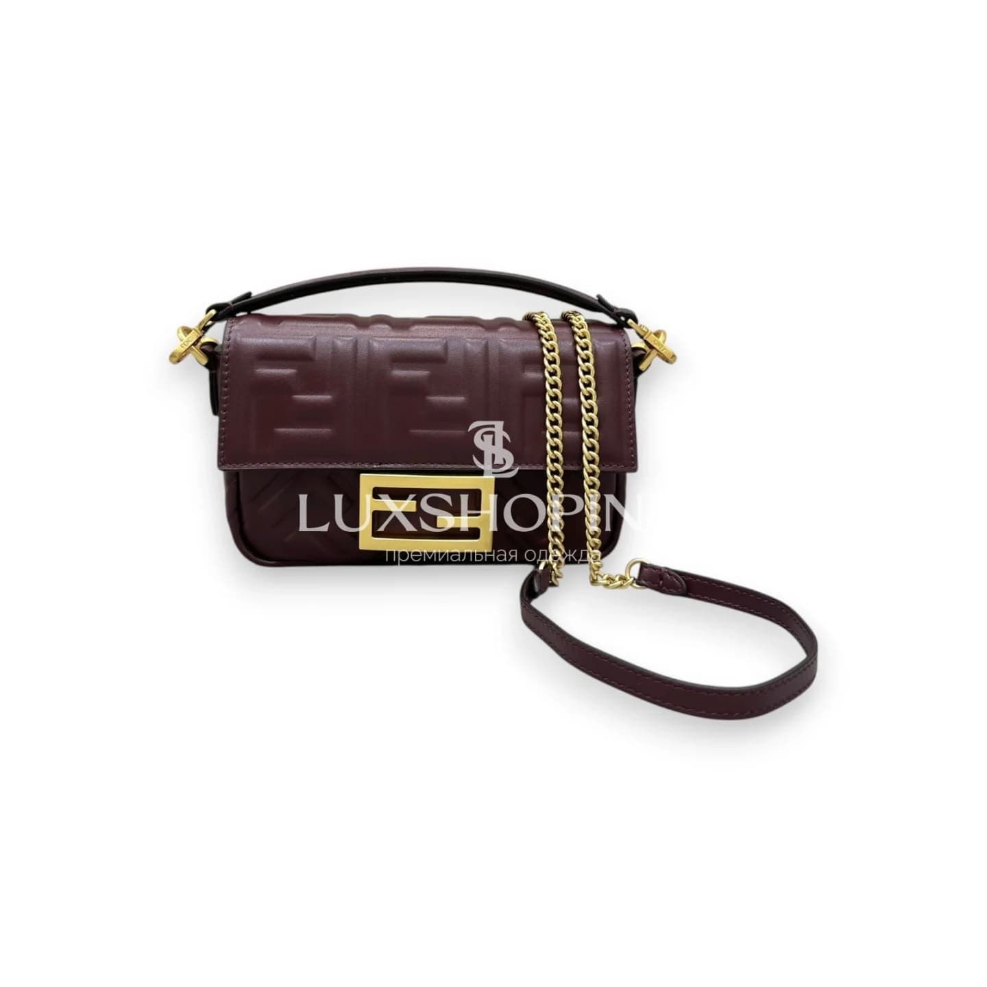 Сумка Fendi Baguette Mini бордовая 19 см