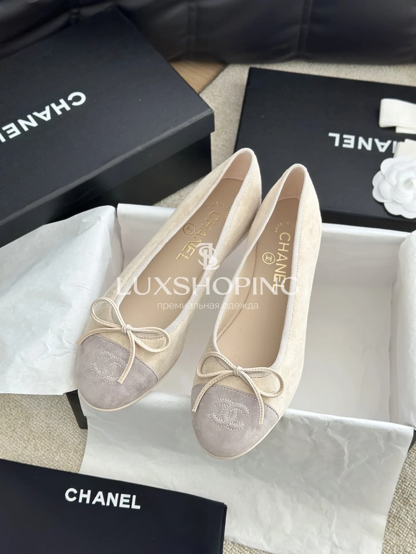 Балетки Chanel Ballet Flats Butterfly Bow бежевые - фото 5
