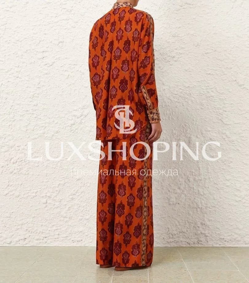 Комплект ZIMMERMANN из 100% шелка с восточными мотивами в насыщенных терракотово-бордовых оттенках - фото 4