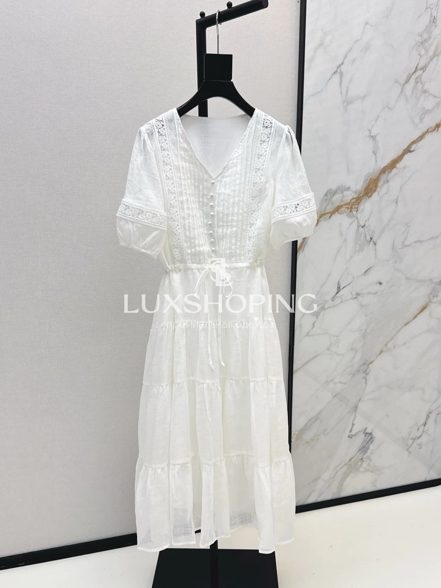 Chanel Платье миди Белоснежное с кружевом - фото 2