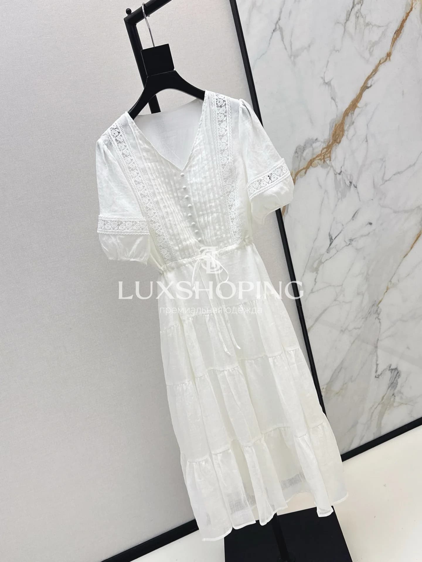 Chanel Платье миди Белоснежное с кружевом - фото 3