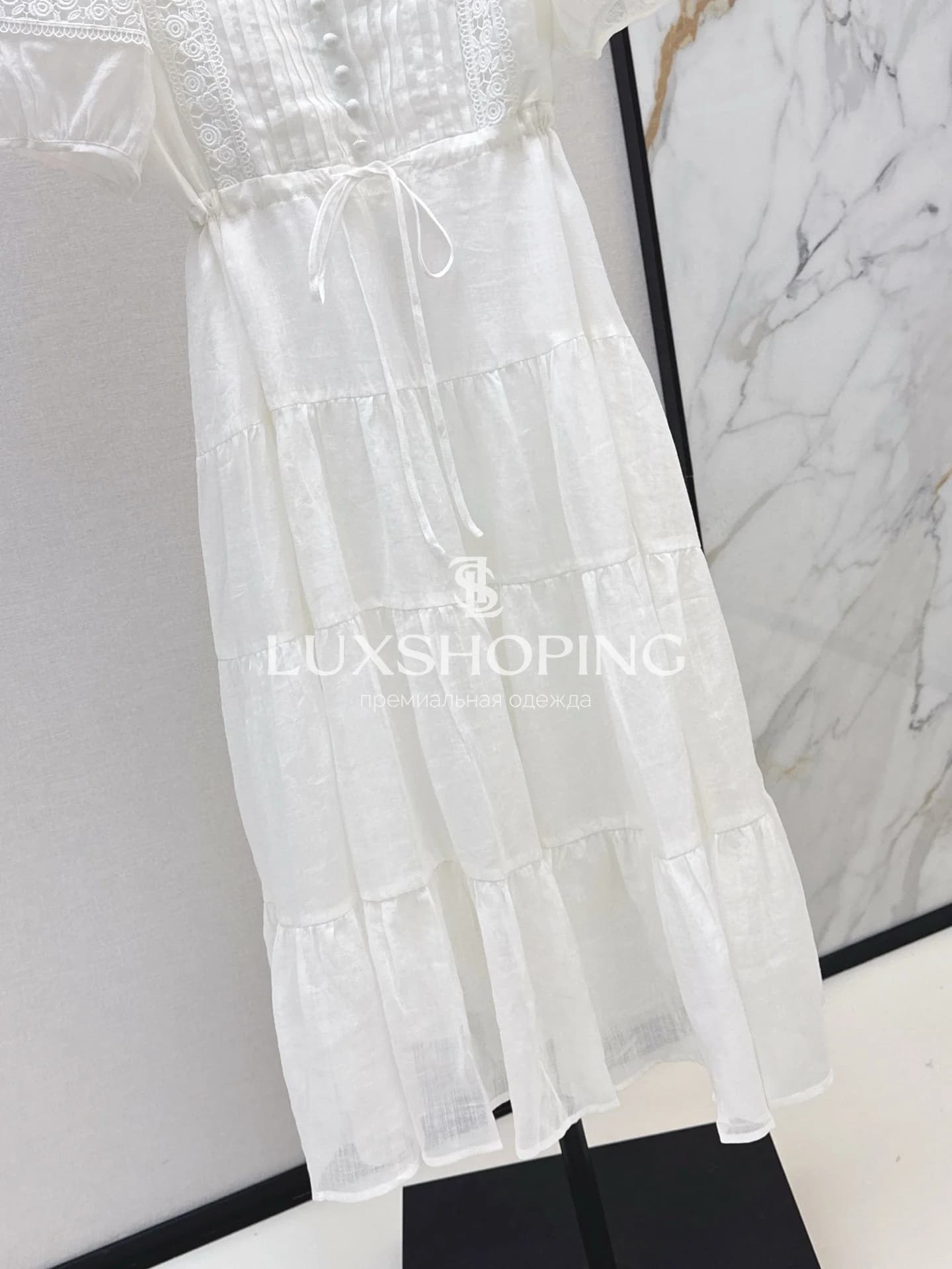 Chanel Платье миди Белоснежное с кружевом - фото 7