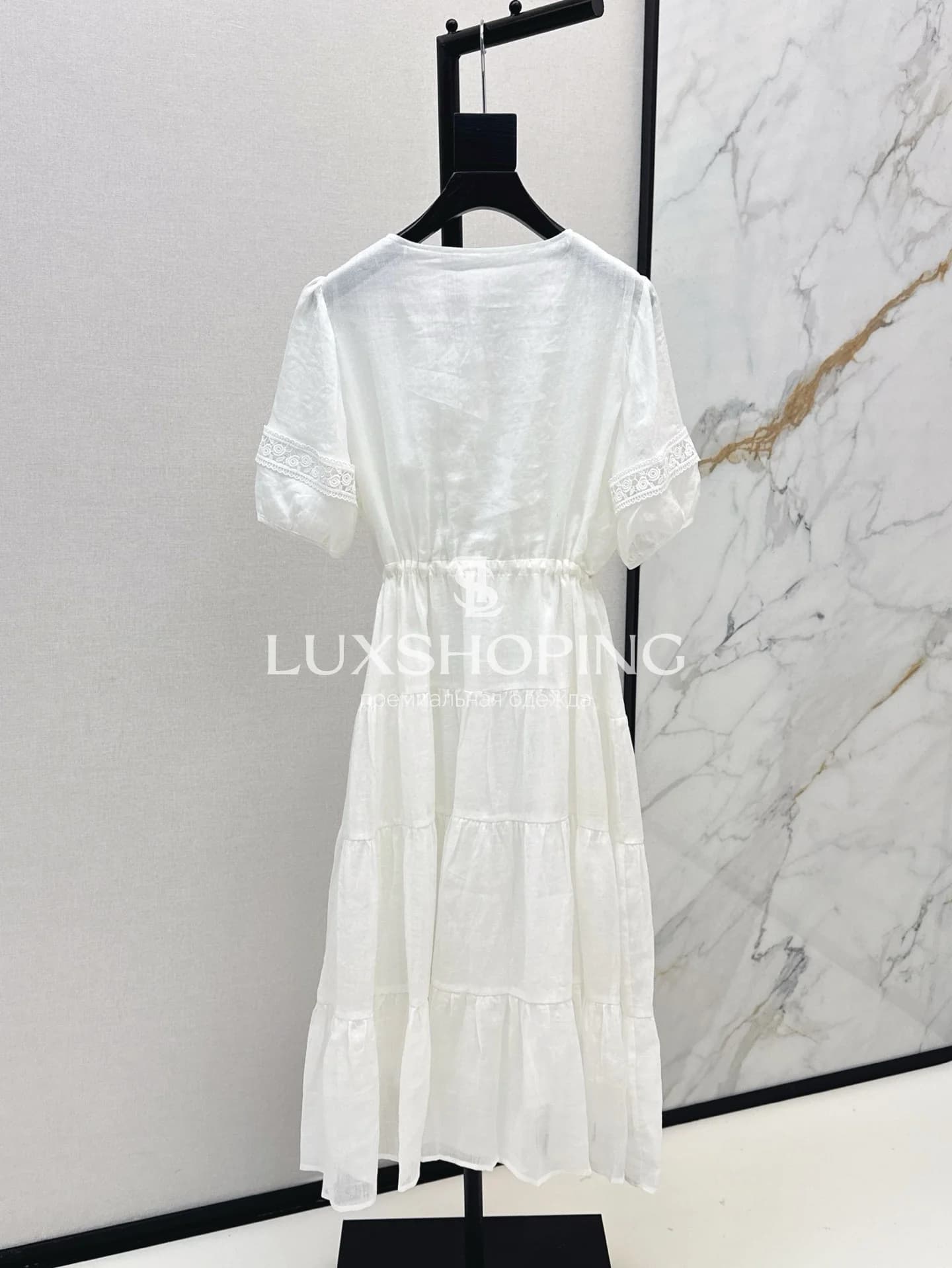 Chanel Платье миди Белоснежное с кружевом - фото 8