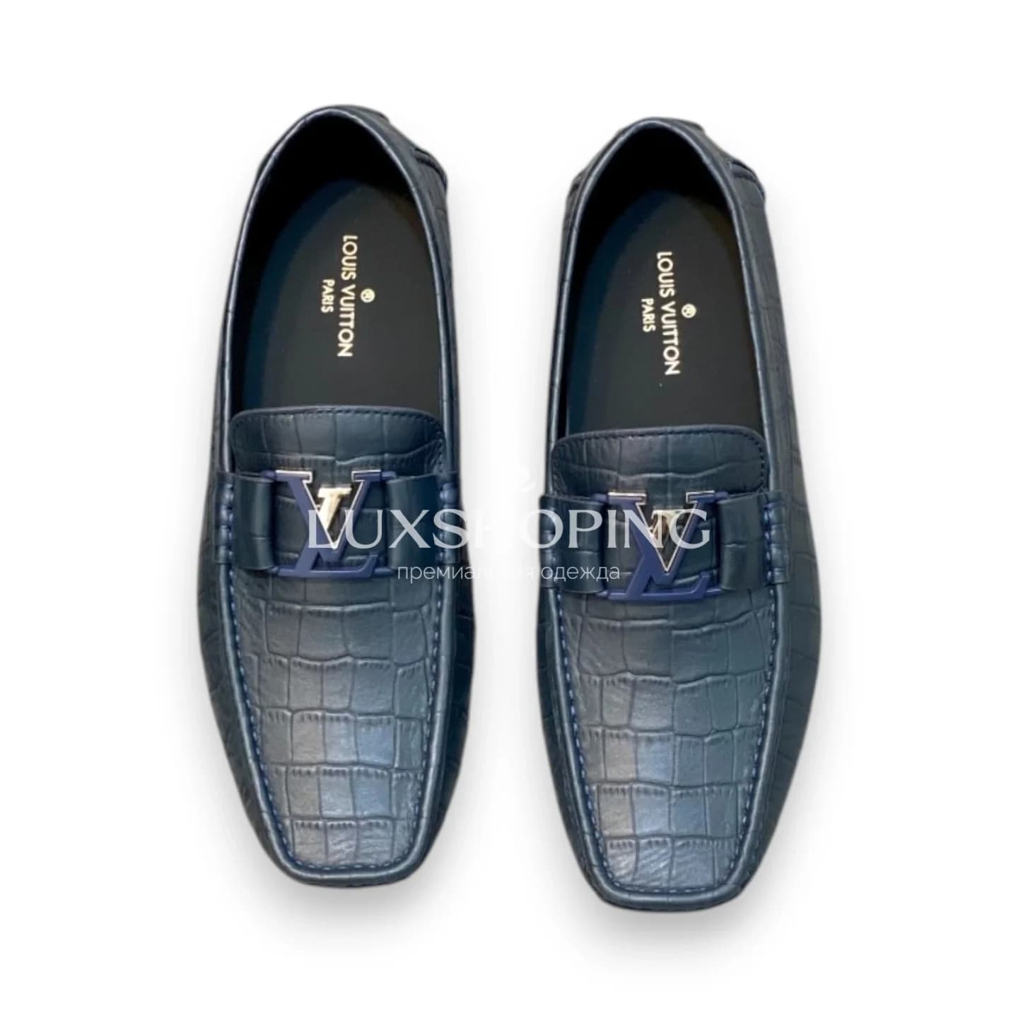 Темно синие мокасины Louis Vuitton крокодиловые m7