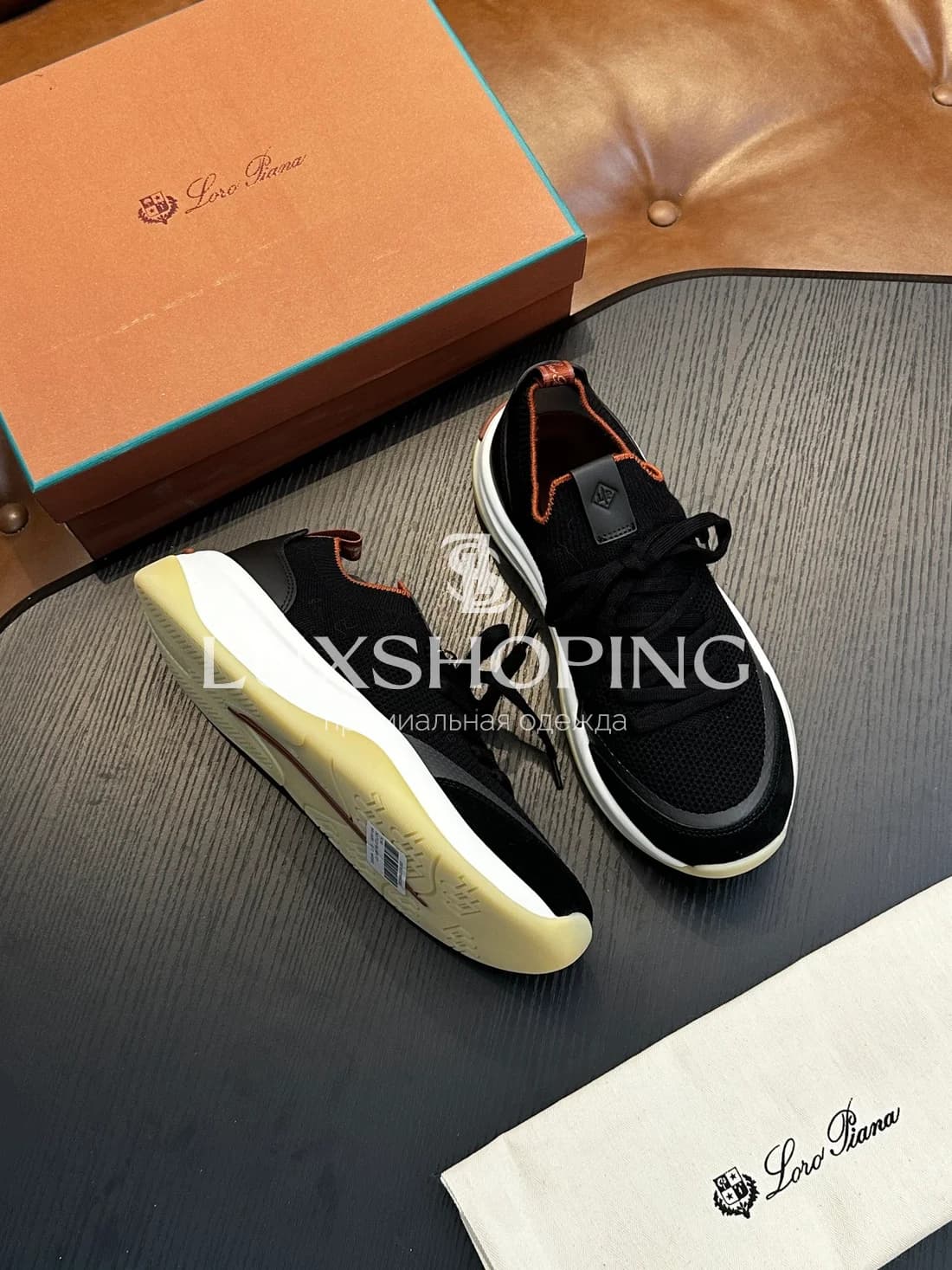 Чёрные кроссовки Loro Piana 410 Walk Wish - фото 4