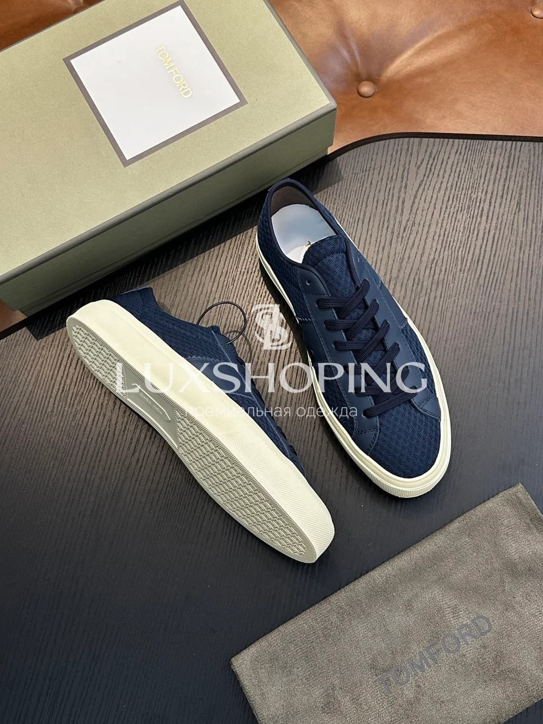 Кеды Tom Ford Cambridge сетчатые синие - фото 3