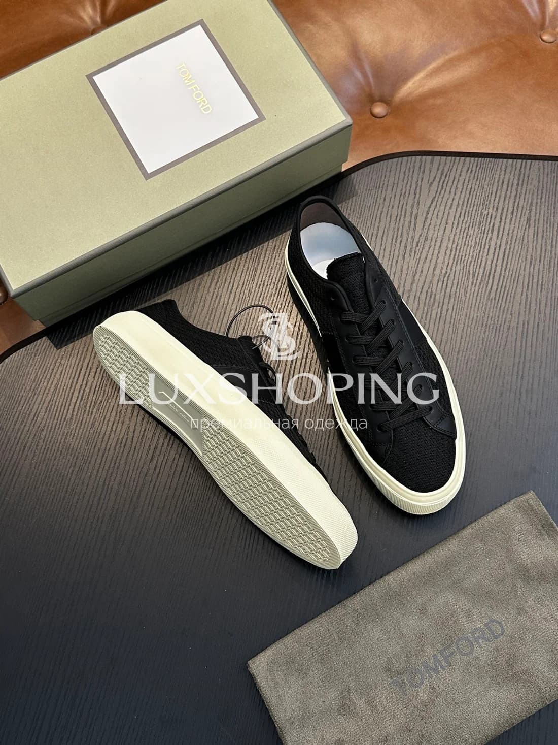 Кеды Tom Ford Cambridge сетчатые черные - фото 3