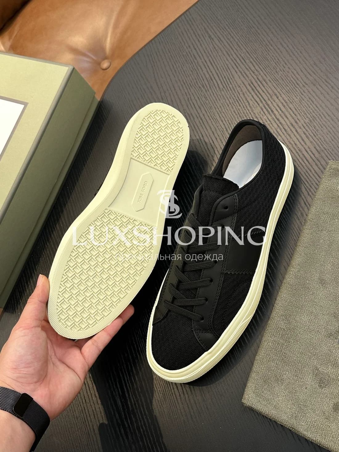 Кеды Tom Ford Cambridge сетчатые черные - фото 7