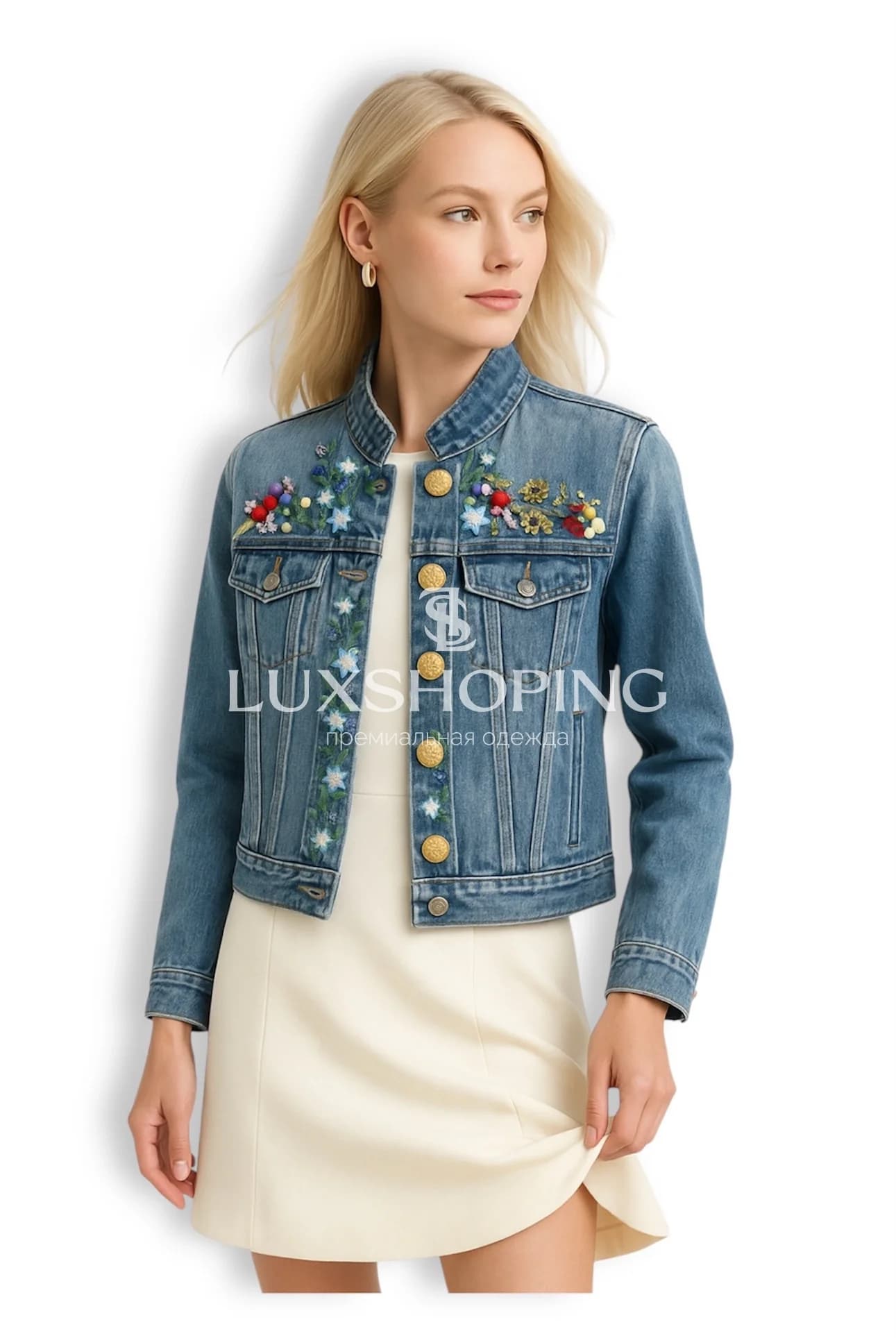 Valentino — Джинсовая куртка с ручной вышивкой и декоративными пуговицами