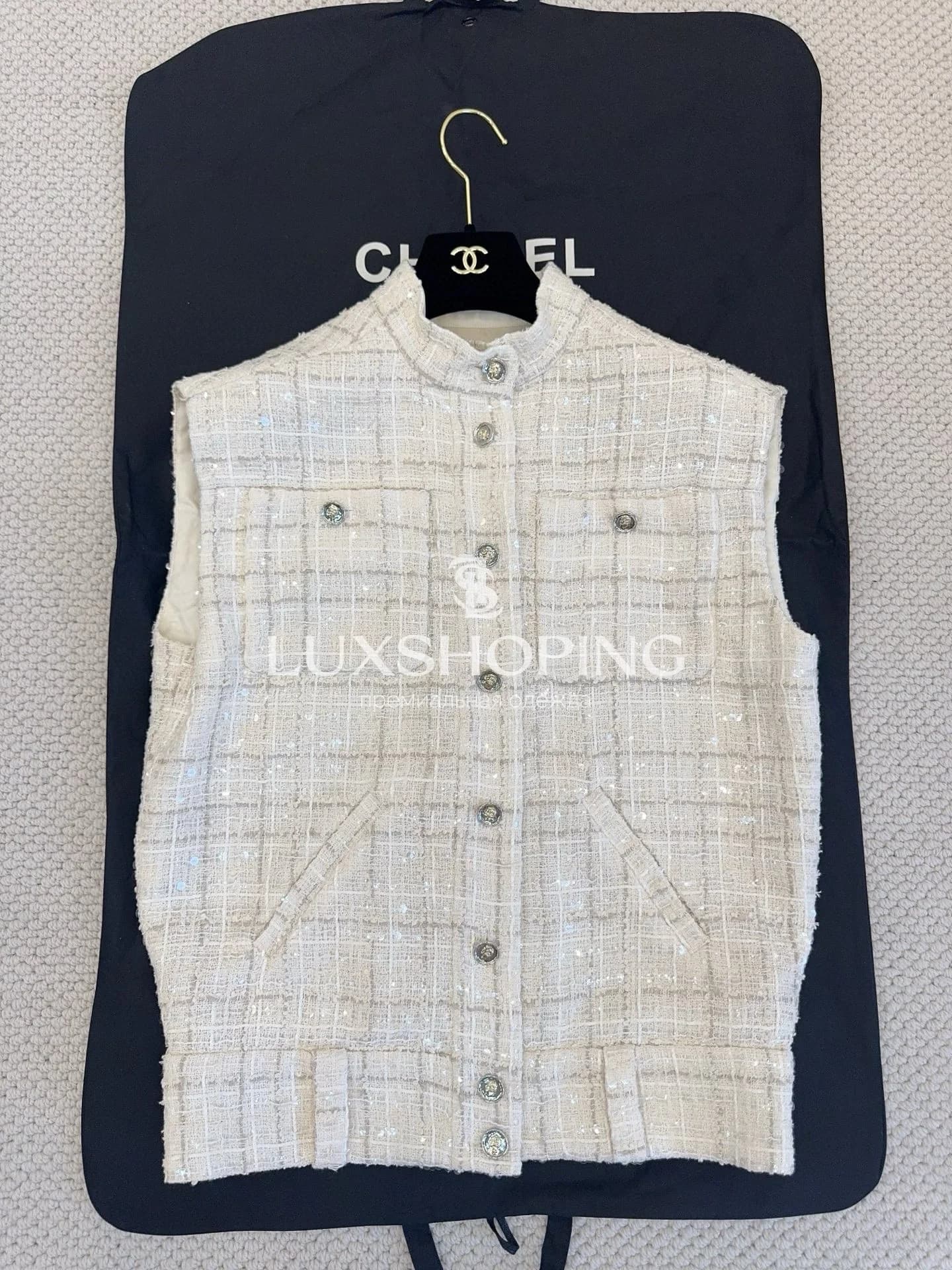 CHANEL Таидовый Жакет безрукавка с пайетками - фото 4