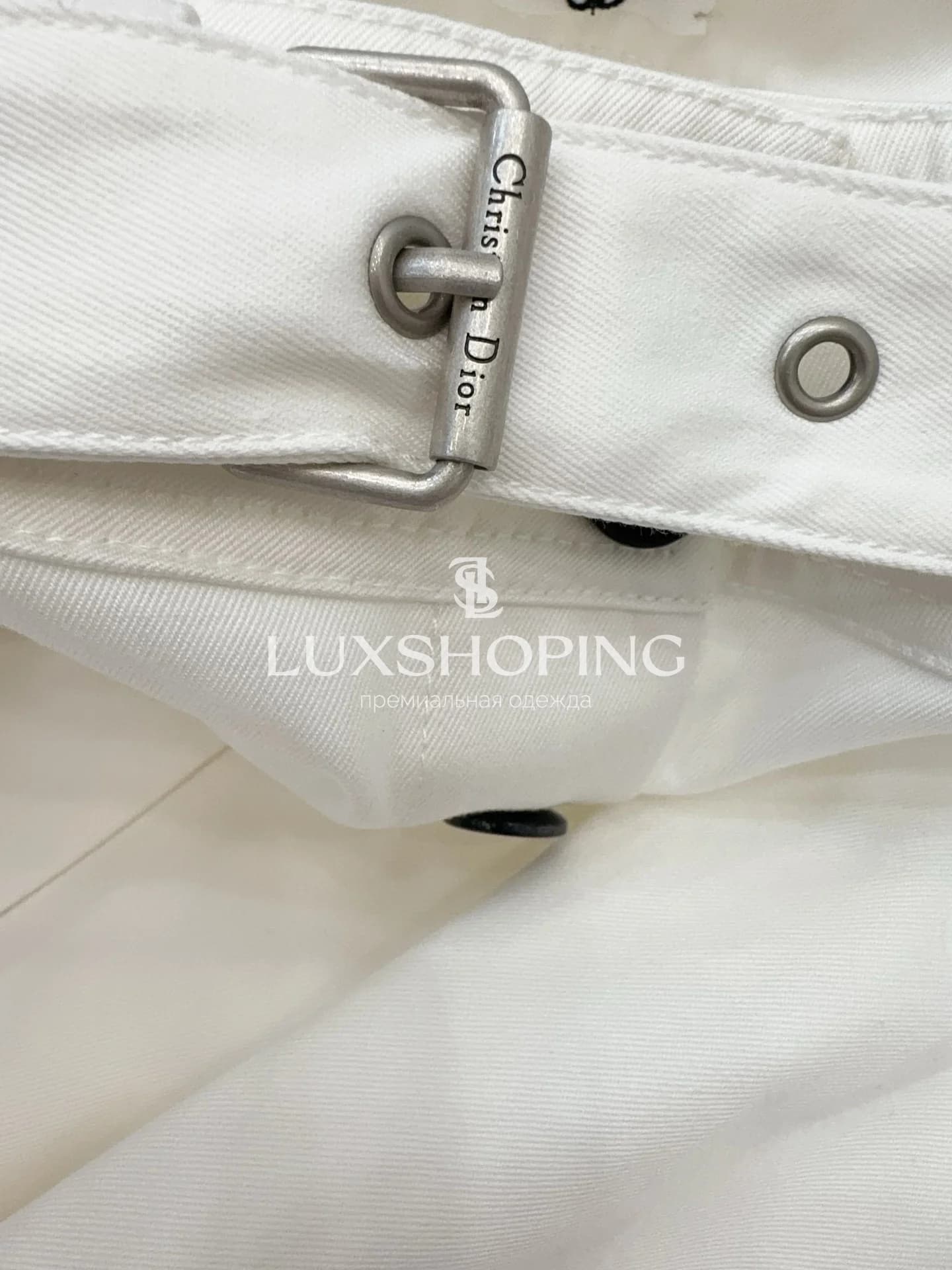 Юбка Dior белая с поясом и пуговицами - фото 4