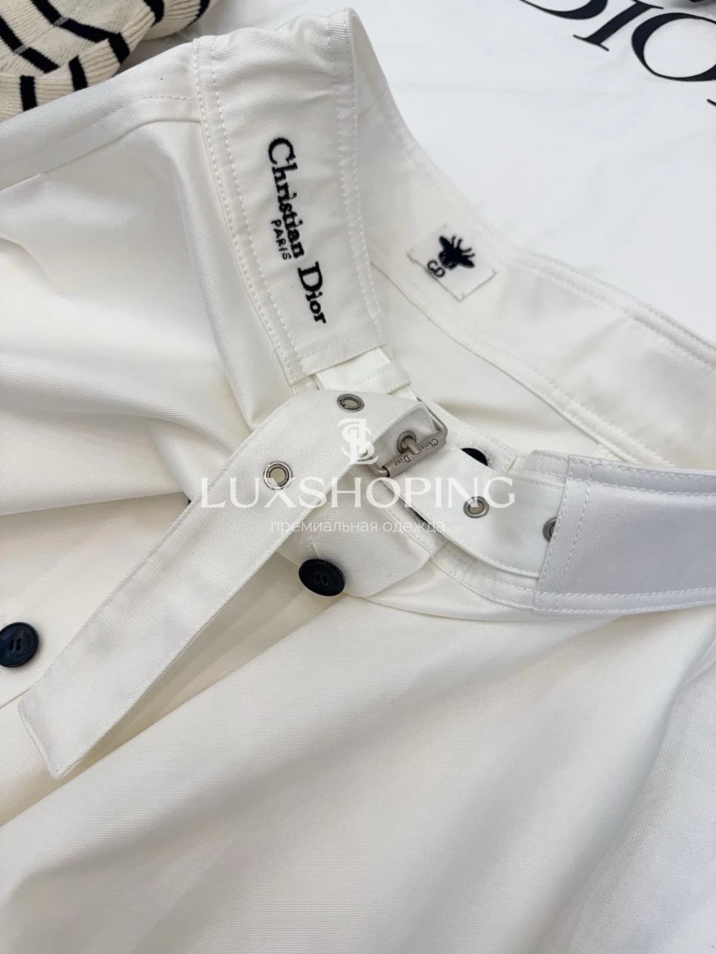 Юбка Dior белая с поясом и пуговицами - фото 5