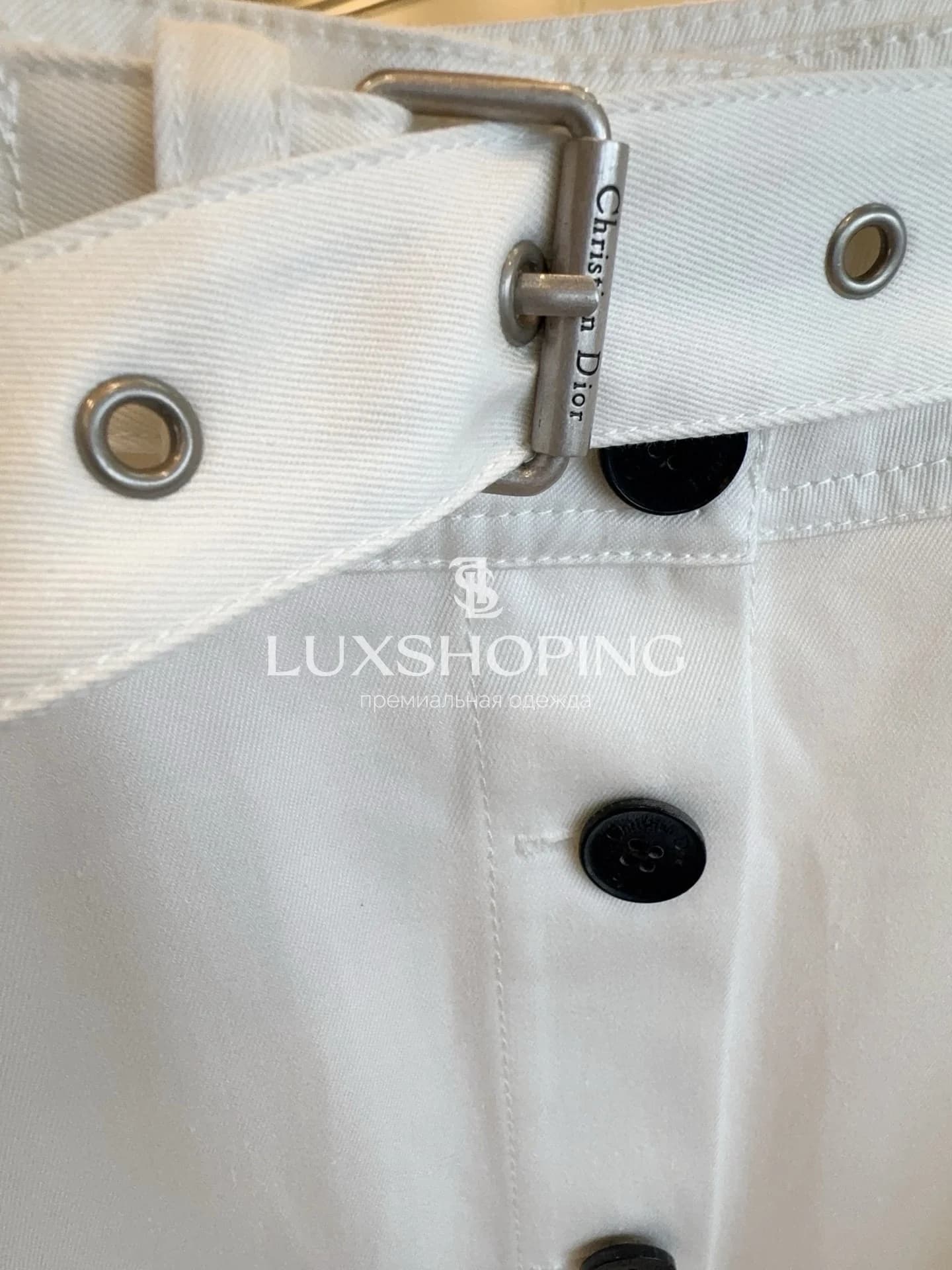 Юбка Dior белая с поясом и пуговицами - фото 8