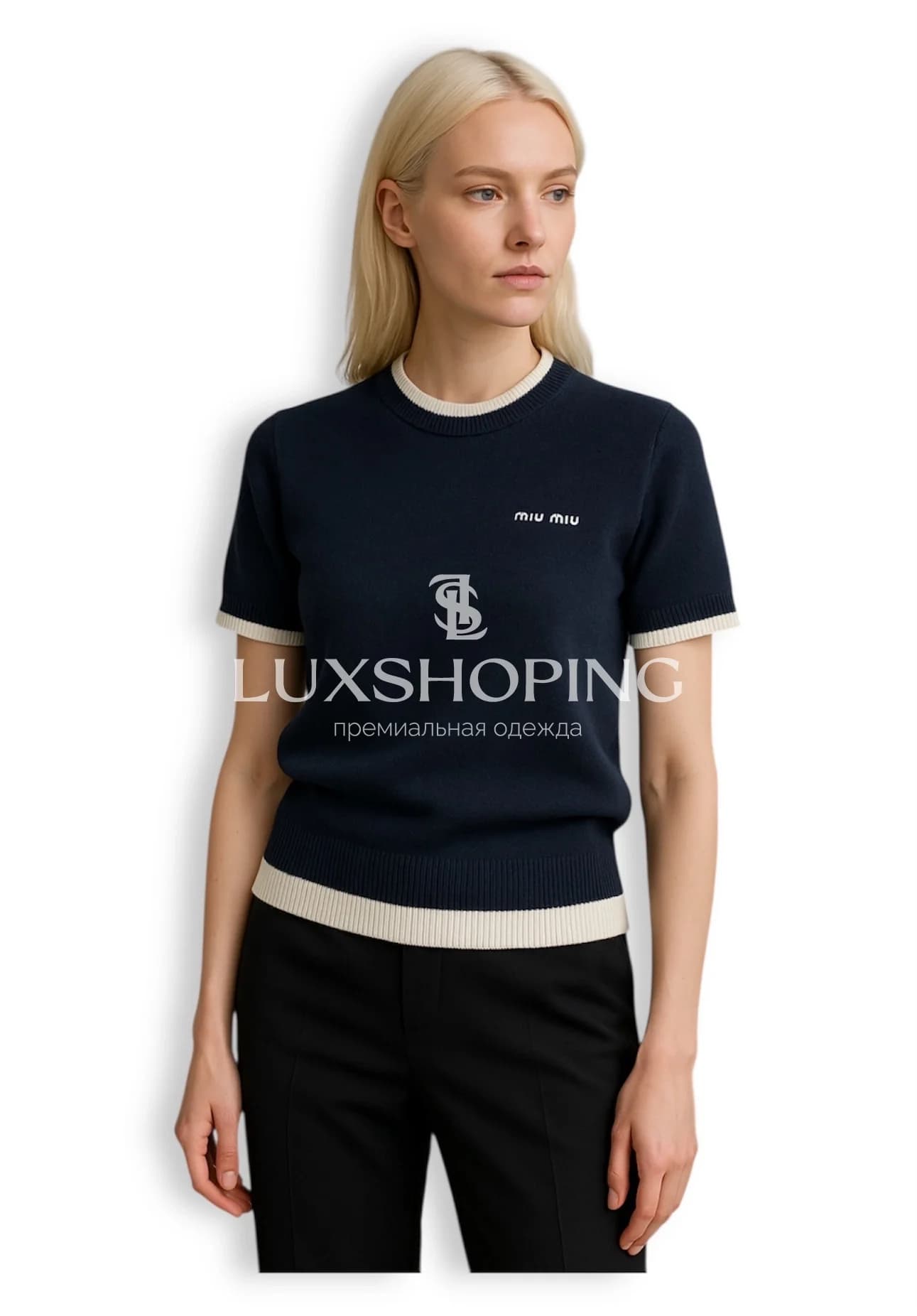 Джемпер Miu Miu с коротким рукавом из кашемира и шерсти