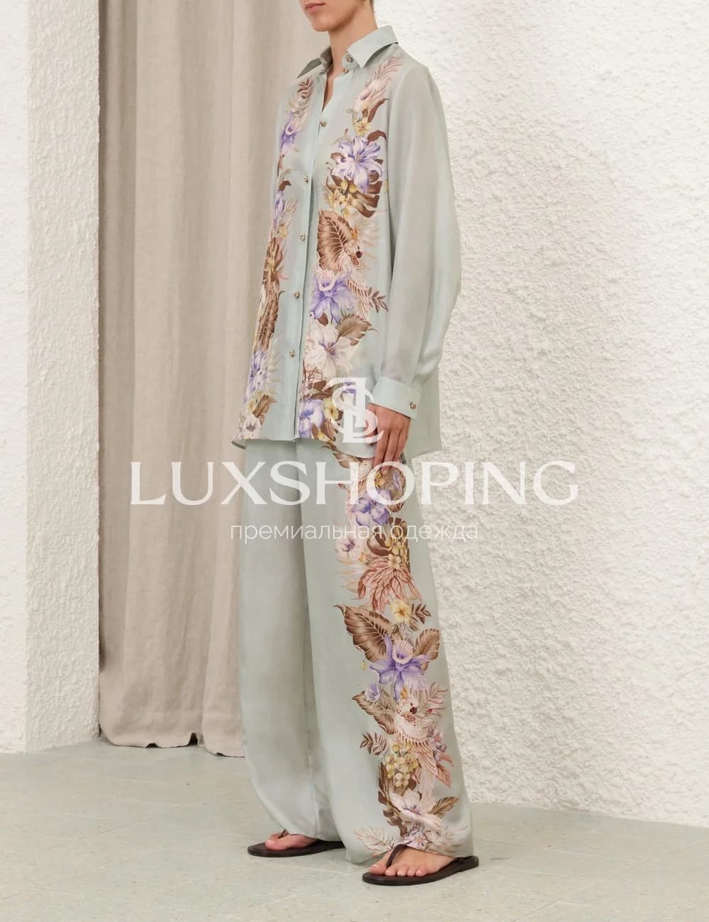 Zimmermann "Coco" комплект из рубашки и широких брюк из шелка с цветочным принтом - фото 9