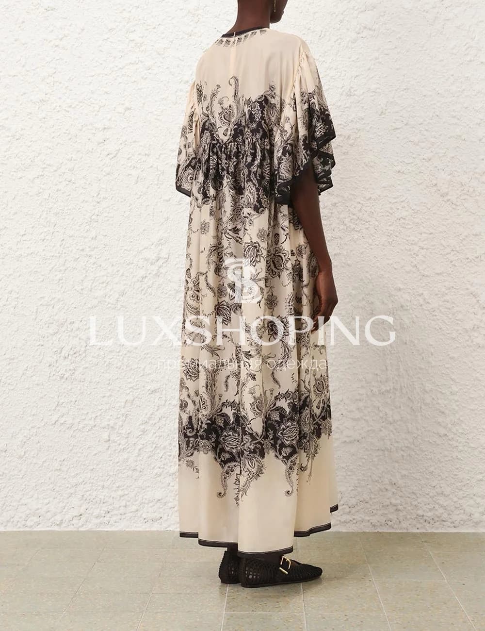 Платье Zimmermann Rhiannon из 100% шелка с черным цветочным принтом - фото 4