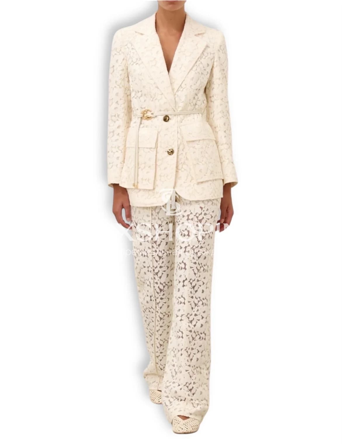 Костюм Zimmermann "Illuminate Lace"  жакет и брюки из кружева цвета крем
