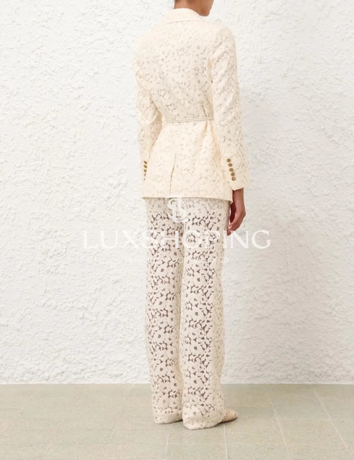 Костюм Zimmermann "Illuminate Lace"  жакет и брюки из кружева цвета крем - фото 5