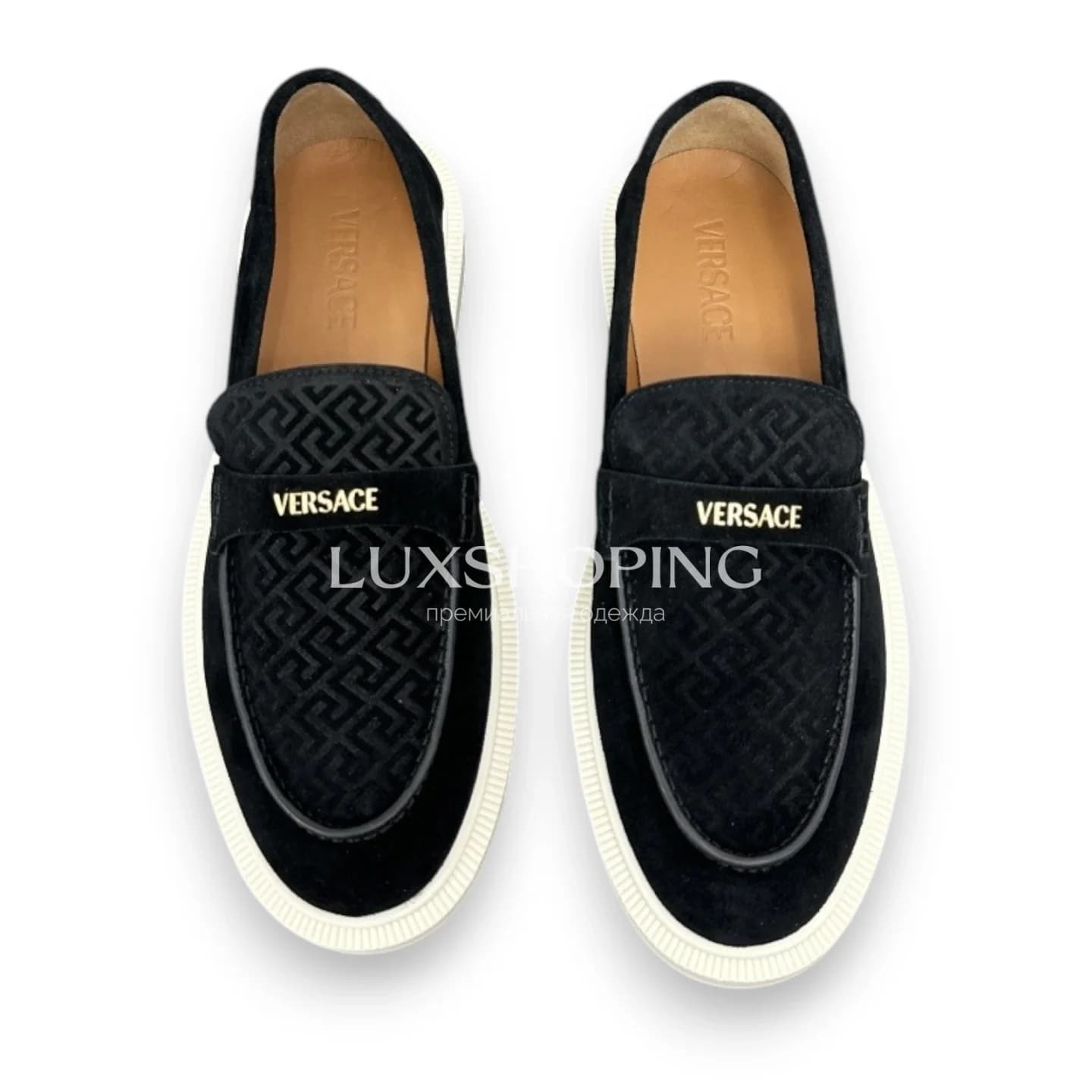 Черные замшевые лоферы Versace Greca