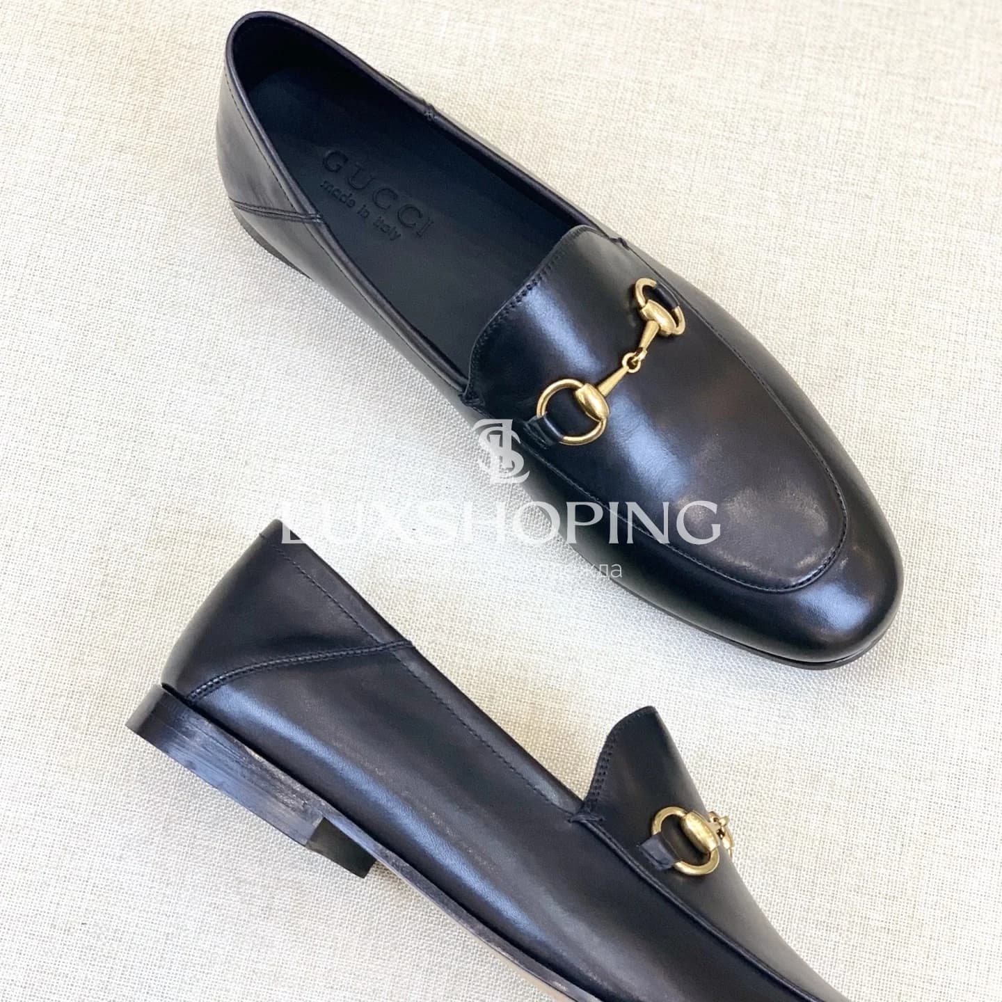 Чёрные мокасины Gucci с золотой фурнитурой - фото 5